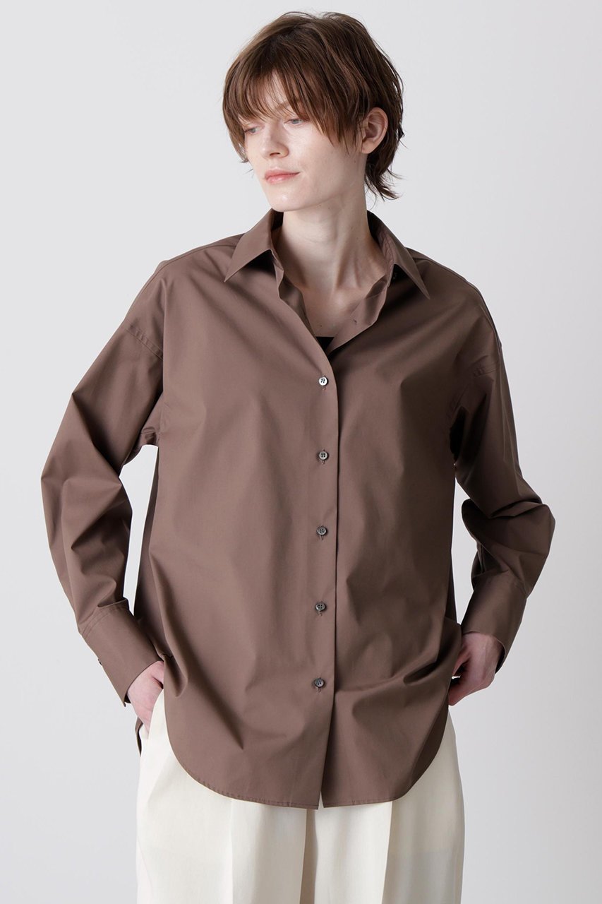 【ヒューエルミュージアム/hueLe Museum】の【hLM】TCタイプライターブラウス インテリア・キッズ・メンズ・レディースファッション・服の通販 founy(ファニー) 　ファッション　Fashion　レディースファッション　Fashion for Women　トップス・カットソー　Cut & Sew Tops　シャツ・ブラウス・オフィスカジュアル　Elegant Blouses & Button-Ups　カフス　Cuff Design　ジャケット　Jacket, Outerwear　スリーブ　Sleeve, Long Sleeve / Short Sleeve　タイプライター　Typewriter Fabric, Crisp Cotton　フィット　Fit, Slim Fit　ベーシック　Basic, Essential　ミドル　Middle Length, Mid Height　ロング　Long, Long-Length　ブラウン|ID: prp329100004882290 ipo3291000000036442256