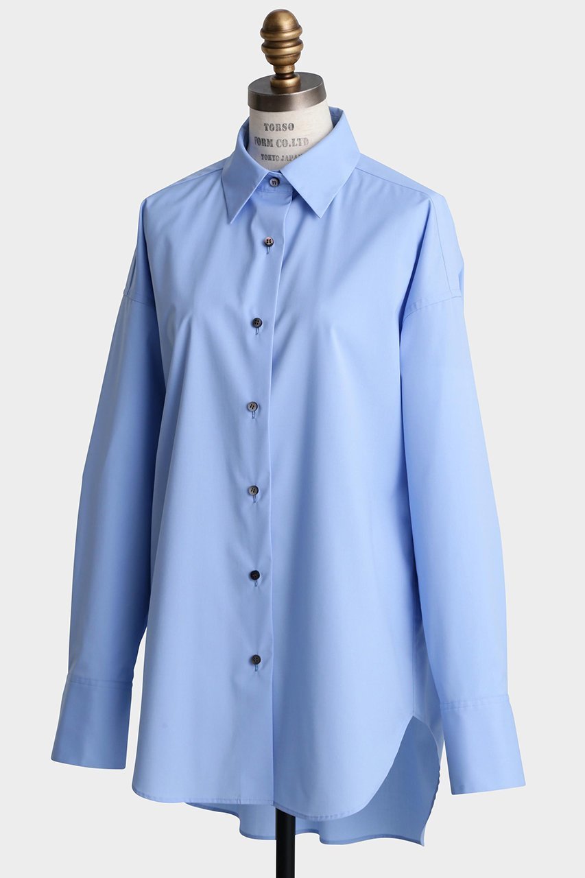 【ヒューエルミュージアム/hueLe Museum】の【hLM】TCタイプライターブラウス インテリア・キッズ・メンズ・レディースファッション・服の通販 founy(ファニー) 　ファッション　Fashion　レディースファッション　Fashion for Women　トップス・カットソー　Cut & Sew Tops　シャツ・ブラウス・オフィスカジュアル　Elegant Blouses & Button-Ups　カフス　Cuff Design　ジャケット　Jacket, Outerwear　スリーブ　Sleeve, Long Sleeve / Short Sleeve　タイプライター　Typewriter Fabric, Crisp Cotton　フィット　Fit, Slim Fit　ベーシック　Basic, Essential　ミドル　Middle Length, Mid Height　ロング　Long, Long-Length　ブルー|ID: prp329100004882290 ipo3291000000036442259