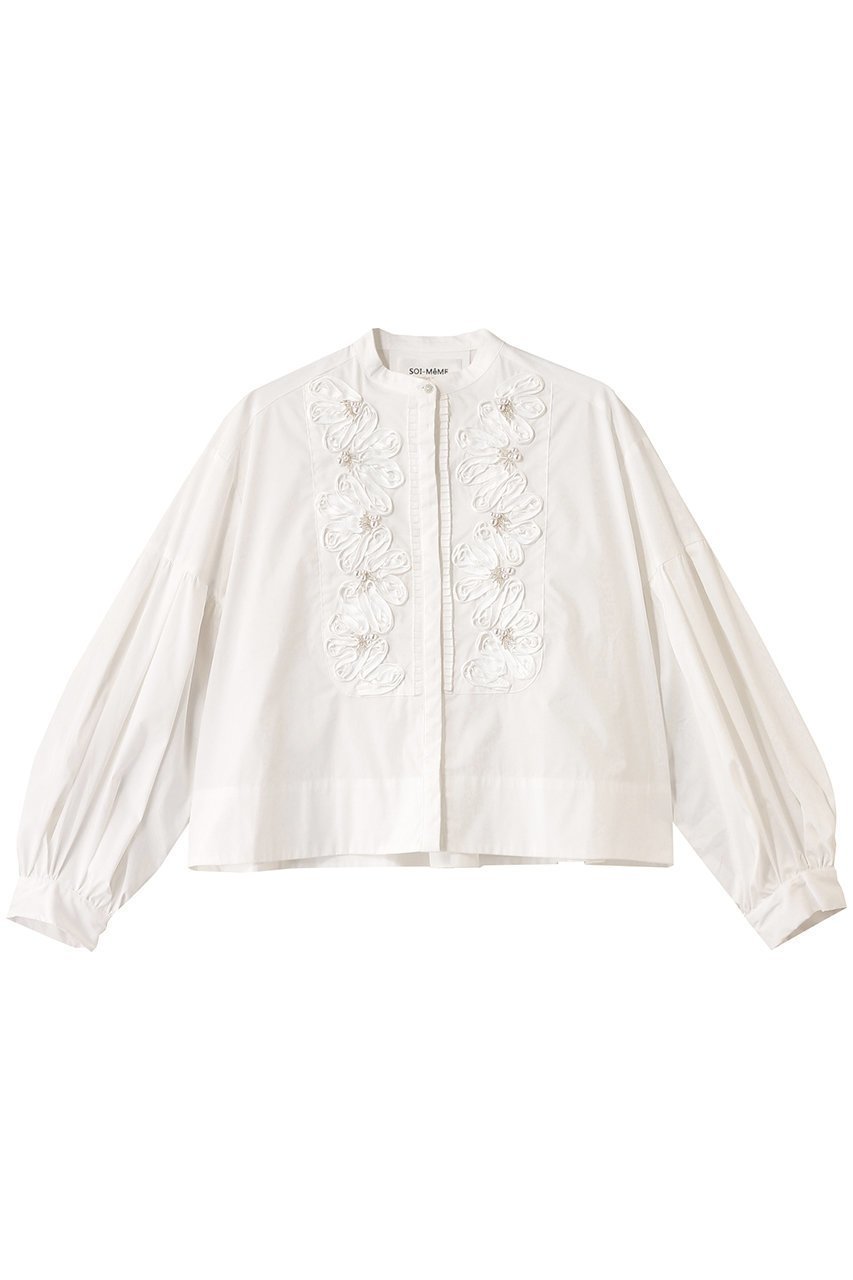 【マリリンムーン/MARILYN MOON】の【SOI-MeME】コード刺しゅうパールブラウス インテリア・キッズ・メンズ・レディースファッション・服の通販 founy(ファニー) 　ファッション　Fashion　レディースファッション　Fashion for Women　トップス・カットソー　Cut & Sew Tops　シャツ・ブラウス・オフィスカジュアル　Elegant Blouses & Button-Ups　クロップド　Cropped, Short Length　シンプル　Simple, Minimal　ジャケット　Jacket, Outerwear　スリーブ　Sleeve, Long Sleeve / Short Sleeve　ハンド　Hand, Handmade　バランス　Balance, Style Balance　パール　Pearl, Pearl Accent　ボトム　Bottoms, Lower Wear　ロング　Long, Long-Length　エレガント 上品　Elegant　オフホワイト|ID: prp329100004882291 ipo3291000000036442273