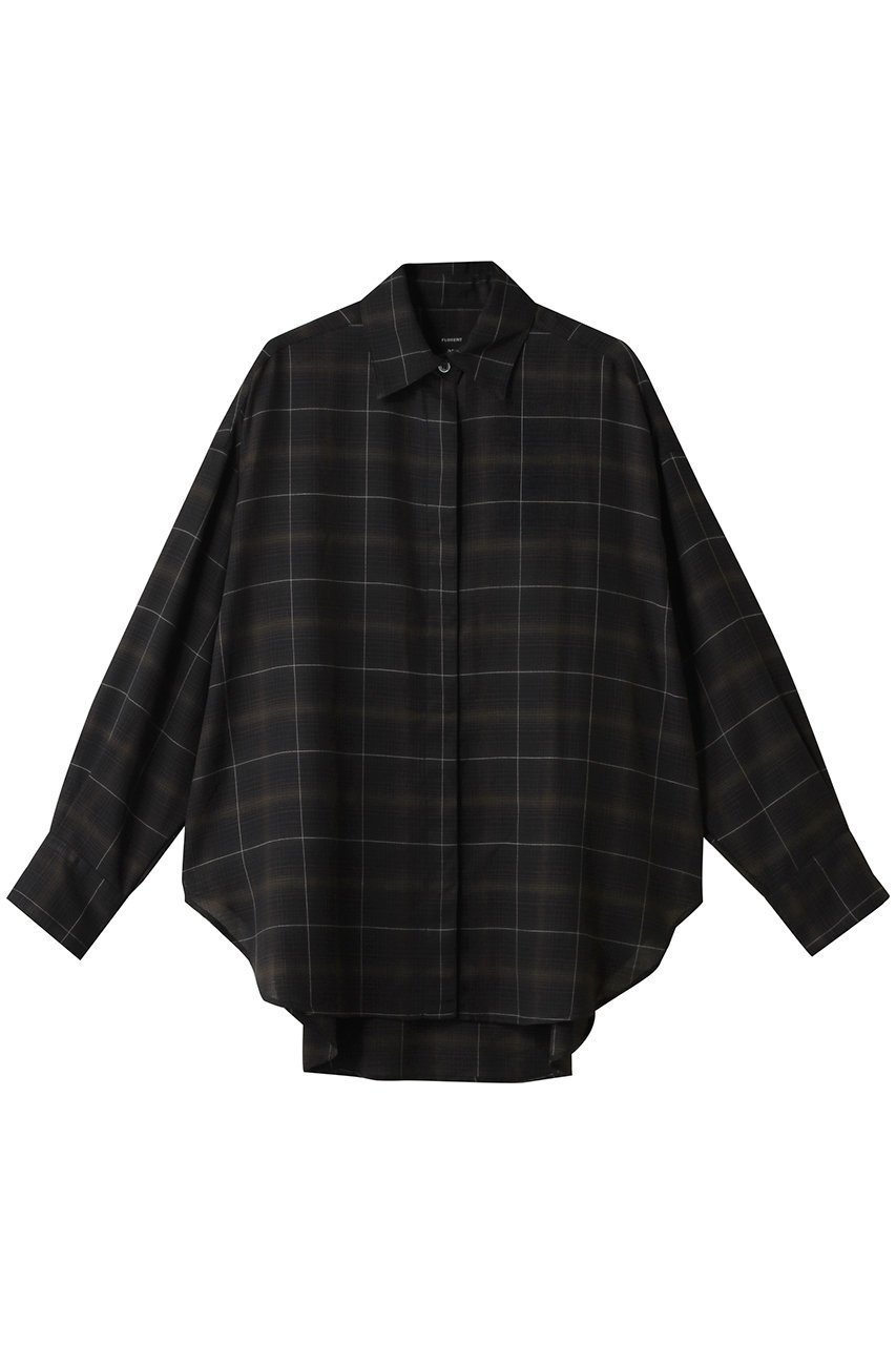 【フローレント/FLORENT】のウール ミックス チェック シャツ インテリア・キッズ・メンズ・レディースファッション・服の通販 founy(ファニー) 　ファッション　Fashion　レディースファッション　Fashion for Women　トップス・カットソー　Cut & Sew Tops　シャツ・ブラウス・オフィスカジュアル　Elegant Blouses & Button-Ups　スリーブ　Sleeve, Long Sleeve / Short Sleeve　チェック　Check, Plaid, Tartan　ミックス　Mix, Mixed Style　ロング　Long, Long-Length　ブラック|ID: prp329100004882304 ipo3291000000036442405