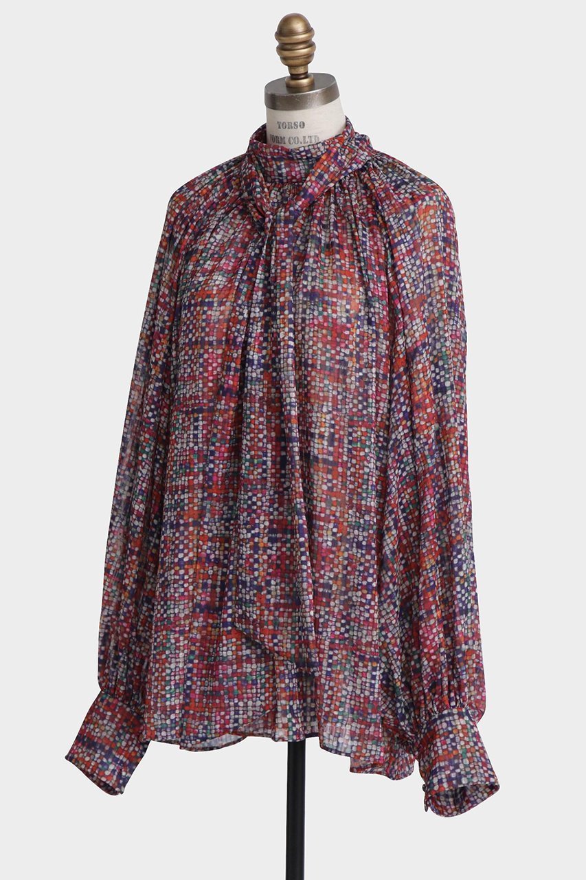 【ヒューエルミュージアム/hueLe Museum】の【STUMBLY】Printed Bow-Tie Blouse 人気、トレンドファッション・服の通販 founy(ファニー) 　ファッション　Fashion　レディースファッション　Fashion for Women　トップス・カットソー　Cut & Sew Tops　シャツ・ブラウス・オフィスカジュアル　Elegant Blouses & Button-Ups　おすすめ　Recommended / Our Picks　ジャカード／ジャガード　Jacquard, Woven Pattern　スリーブ　Sleeve, Long Sleeve / Short Sleeve　セットアップ　Set-Up, Coordinated Outfit　ツイード　Twill, Twill Weave　ハイネック　High Neck, Mock Neck　パターン　Pattern, Design Print　プリント　Print, Printed Pattern　ロング　Long, Long-Length　無地　Plain, Solid Color　other-2|ID: prp329100004882371 ipo3291000000036443032