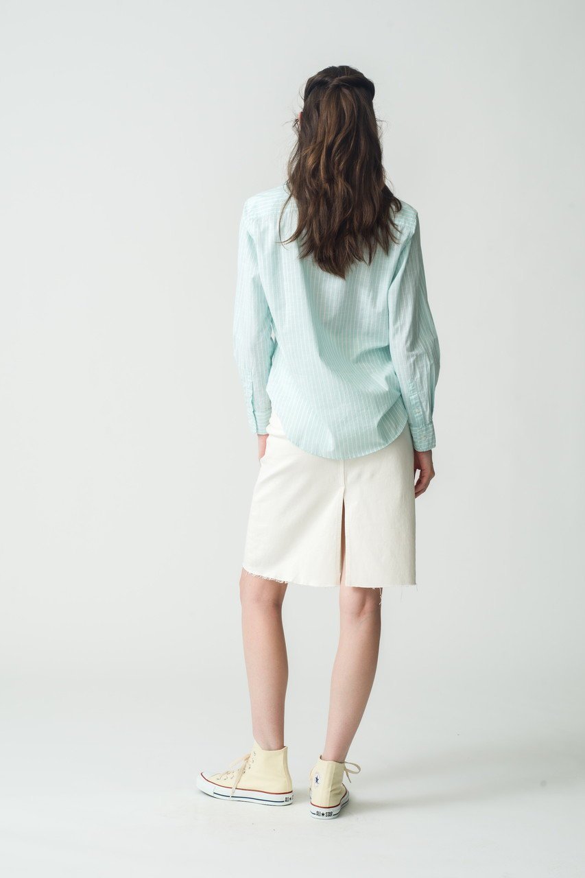 【フランク&アイリーン/Frank&Eileen】のEILEEN イタリアンコットン ライトグリーンストライプシャツ 人気、トレンドファッション・服の通販 founy(ファニー) 　ファッション　Fashion　レディースファッション　Fashion for Women　トップス・カットソー　Cut & Sew Tops　シャツ・ブラウス・オフィスカジュアル　Elegant Blouses & Button-Ups　ストライプ　Stripe, Striped Pattern　スリーブ　Sleeve, Long Sleeve / Short Sleeve　ロング　Long, Long-Length　other-7|ID: prp329100004882383 ipo3291000000036443134