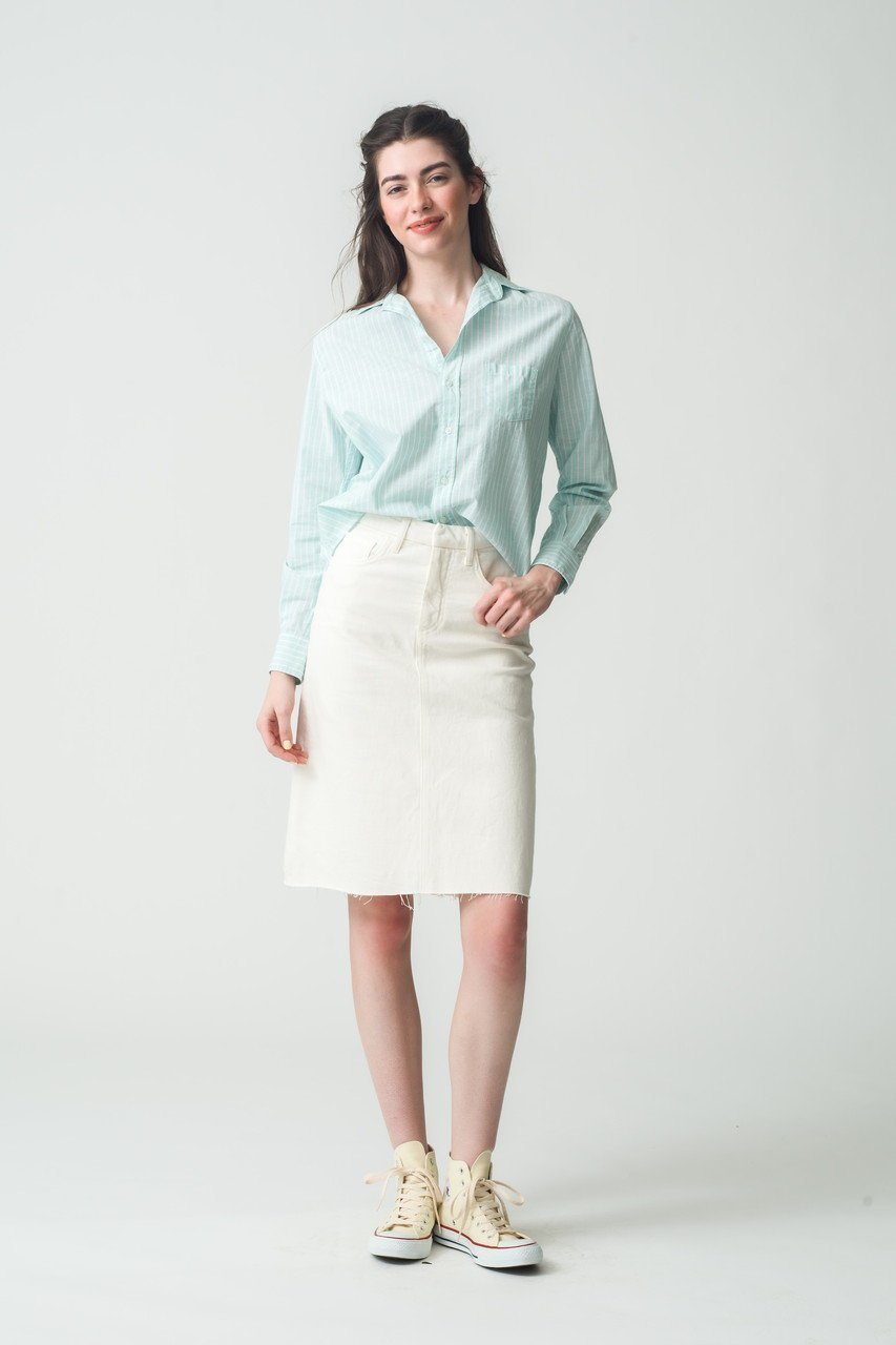 【フランク&アイリーン/Frank&Eileen】のEILEEN イタリアンコットン ライトグリーンストライプシャツ 人気、トレンドファッション・服の通販 founy(ファニー) 　ファッション　Fashion　レディースファッション　Fashion for Women　トップス・カットソー　Cut & Sew Tops　シャツ・ブラウス・オフィスカジュアル　Elegant Blouses & Button-Ups　ストライプ　Stripe, Striped Pattern　スリーブ　Sleeve, Long Sleeve / Short Sleeve　ロング　Long, Long-Length　other-8|ID: prp329100004882383 ipo3291000000036443136