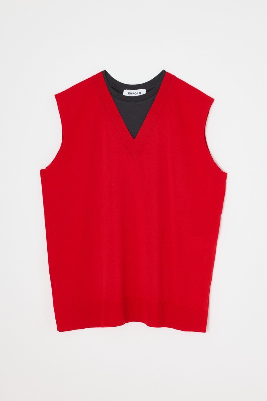 【エンフォルド/ENFOLD】のSLEEVELESS PULLOVER/プルオーバー インテリア・キッズ・メンズ・レディースファッション・服の通販 founy(ファニー) ファッション Fashion レディースファッション Fashion for Women トップス・カットソー Cut & Sew Tops キャミソール&ノースリーブ Camisoles & Sleeveless Tops シャツ・ブラウス・オフィスカジュアル Elegant Blouses & Button-Ups カジュアルプルオーバー・ニットトップス Pullovers & Knit Tops / Casual Pullovers カットソー Cut and Sewn Top シンプル Simple, Minimal ドッキング Docking, Mixed Material ノースリーブ Sleeveless, No-Sleeve レッド|ID: prp329100004882408 ipo3291000000036443336