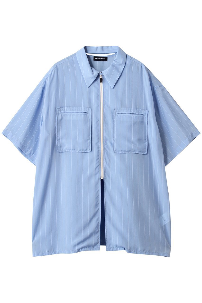 【メゾンスペシャル/MAISON SPECIAL】のStriped Zip Shirt/ストライプジップシャツ インテリア・キッズ・メンズ・レディースファッション・服の通販 founy(ファニー) ファッション Fashion レディースファッション Fashion for Women トップス・カットソー Cut & Sew Tops シャツ・ブラウス・オフィスカジュアル Elegant Blouses & Button-Ups キュプラ Cupro, Eco Fabric ショート Short, Short Length シルク Silk, 100% Silk ストライプ Stripe, Striped Pattern スリーブ Sleeve, Long Sleeve / Short Sleeve リラックス Relax, Relaxed Fit 夏 Summer エレガント 上品 Elegant BLU(ブルー)|ID: prp329100004882411 ipo3291000000036443363