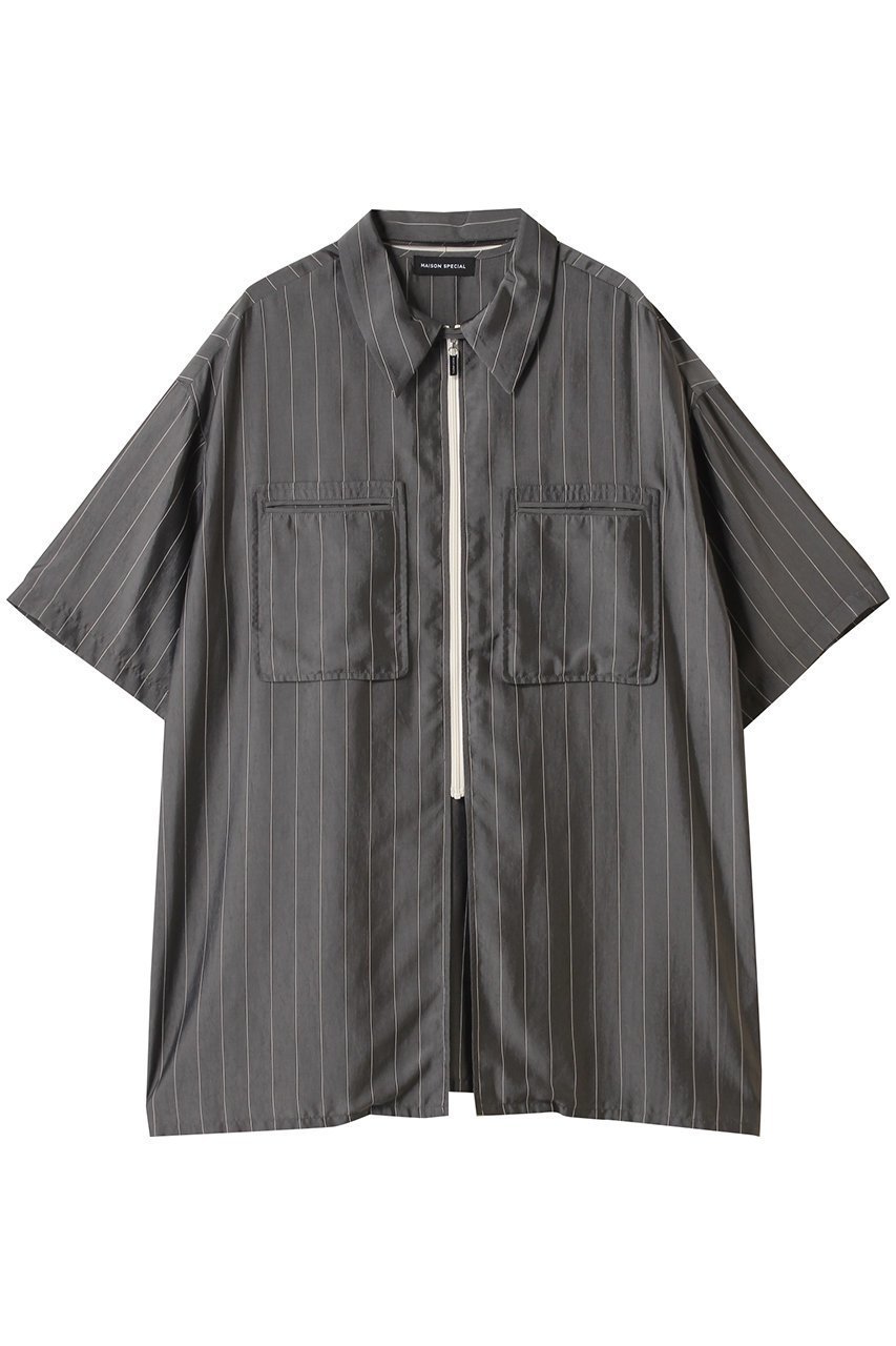 【メゾンスペシャル/MAISON SPECIAL】のStriped Zip Shirt/ストライプジップシャツ インテリア・キッズ・メンズ・レディースファッション・服の通販 founy(ファニー) ファッション Fashion レディースファッション Fashion for Women トップス・カットソー Cut & Sew Tops シャツ・ブラウス・オフィスカジュアル Elegant Blouses & Button-Ups キュプラ Cupro, Eco Fabric ショート Short, Short Length シルク Silk, 100% Silk ストライプ Stripe, Striped Pattern スリーブ Sleeve, Long Sleeve / Short Sleeve リラックス Relax, Relaxed Fit 夏 Summer エレガント 上品 Elegant GRY(グレー)|ID: prp329100004882411 ipo3291000000036443365