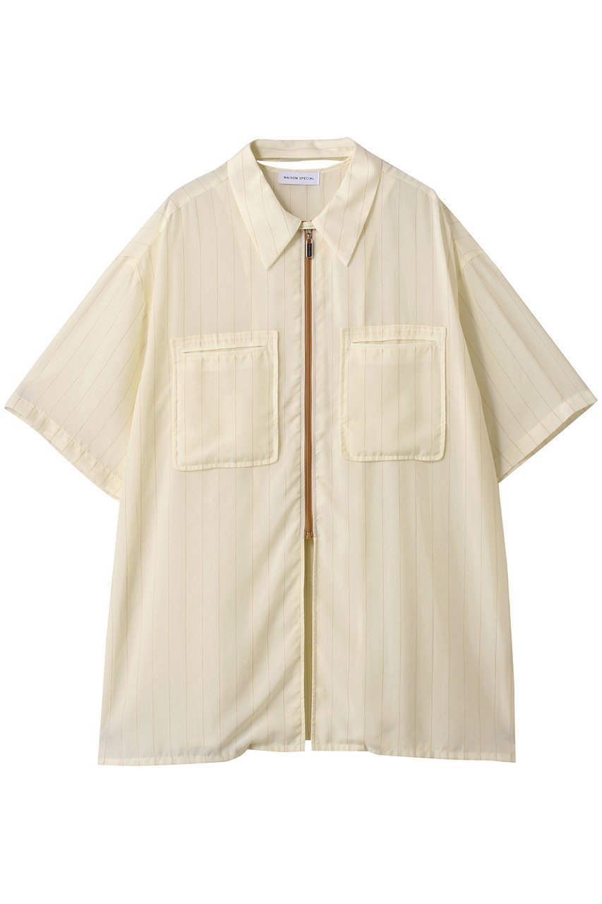 【メゾンスペシャル/MAISON SPECIAL】のStriped Zip Shirt/ストライプジップシャツ インテリア・キッズ・メンズ・レディースファッション・服の通販 founy(ファニー) ファッション Fashion レディースファッション Fashion for Women トップス・カットソー Cut & Sew Tops シャツ・ブラウス・オフィスカジュアル Elegant Blouses & Button-Ups キュプラ Cupro, Eco Fabric ショート Short, Short Length シルク Silk, 100% Silk ストライプ Stripe, Striped Pattern スリーブ Sleeve, Long Sleeve / Short Sleeve リラックス Relax, Relaxed Fit 夏 Summer エレガント 上品 Elegant WHT(ホワイト)|ID: prp329100004882411 ipo3291000000036443367