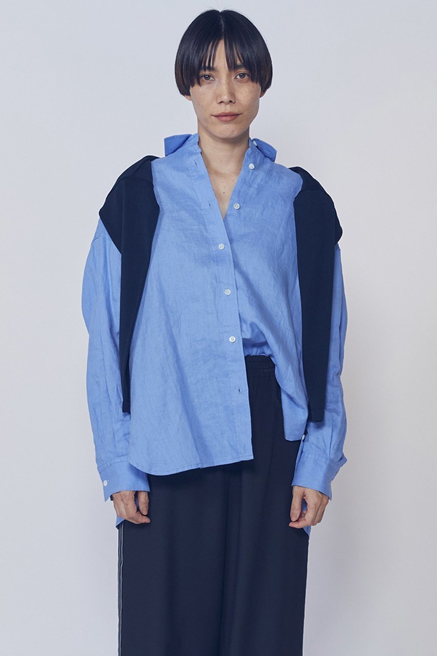 【プルミエ アロンディスモン/1er Arrondissement】のウォッシュリネンシャツ インテリア・キッズ・メンズ・レディースファッション・服の通販 founy(ファニー) 　ファッション　Fashion　レディースファッション　Fashion for Women　トップス・カットソー　Cut & Sew Tops　シャツ・ブラウス・オフィスカジュアル　Elegant Blouses & Button-Ups　スリーブ　Sleeve, Long Sleeve / Short Sleeve　バランス　Balance, Style Balance　リネン　Linen, Linen Fabric　ロング　Long, Long-Length　新作・新入荷　New Arrivals / New In　羽織　Haori, Light Jacket　サックス|ID: prp329100004882440 ipo3291000000036443725