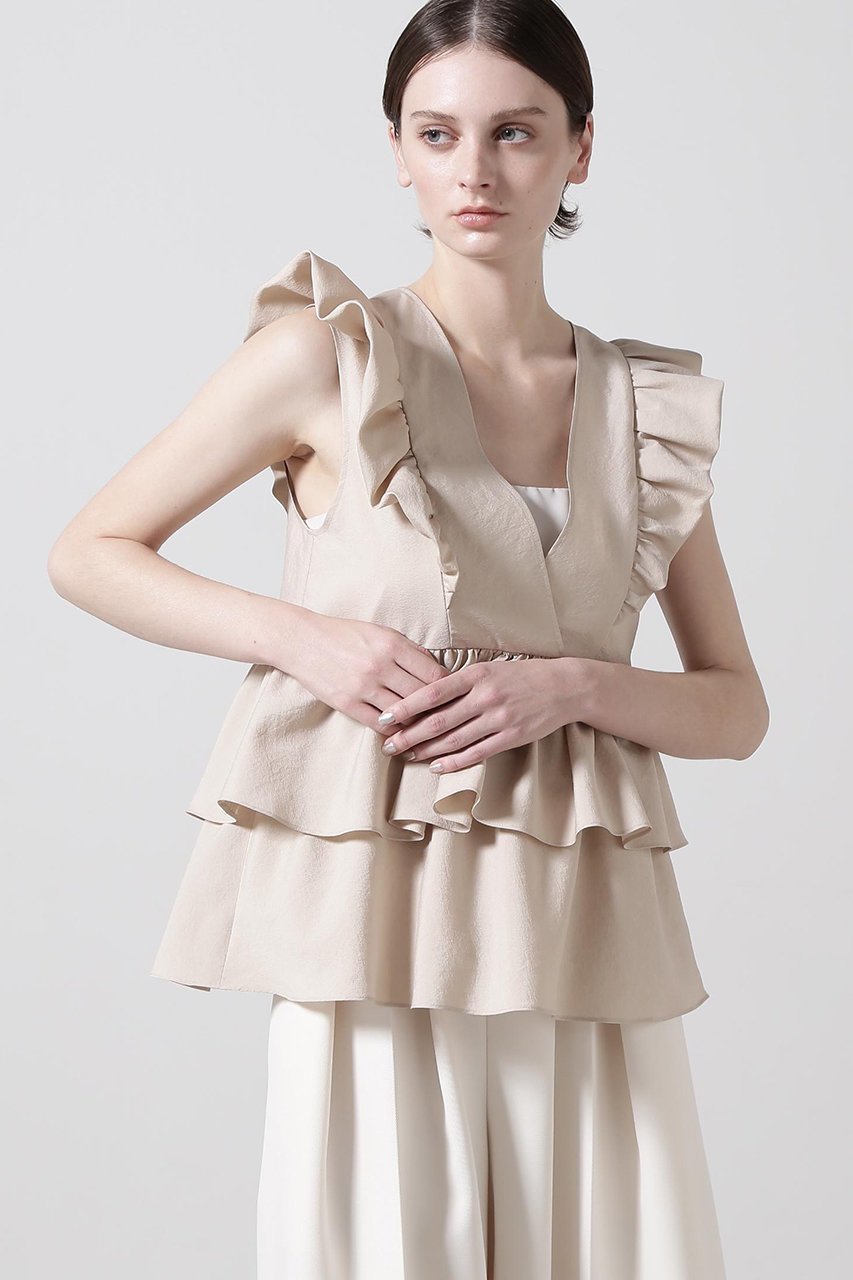 【ヒューエルミュージアム/hueLe Museum】の【hLM】フリルブラウス インテリア・キッズ・メンズ・レディースファッション・服の通販 founy(ファニー) ファッション Fashion レディースファッション Fashion for Women トップス・カットソー Cut & Sew Tops キャミソール&ノースリーブ Camisoles & Sleeveless Tops シャツ・ブラウス・オフィスカジュアル Elegant Blouses & Button-Ups ノースリーブ Sleeveless, No-Sleeve フリル Frill, Ruffle ベージュ|ID: prp329100004882534 ipo3291000000036444716