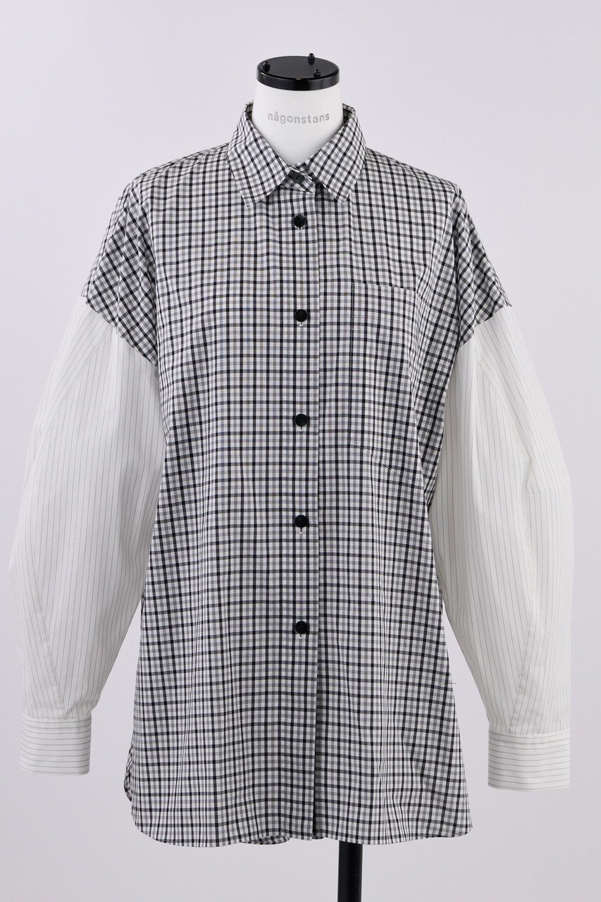 【ナゴンスタンス/nagonstans】のタイプライターcheck 立体スリーブ SH/シャツ 人気、トレンドファッション・服の通販 founy(ファニー) 　ファッション　Fashion　レディースファッション　Fashion for Women　トップス・カットソー　Cut & Sew Tops　シャツ・ブラウス・オフィスカジュアル　Elegant Blouses & Button-Ups　スリーブ　Sleeve, Long Sleeve / Short Sleeve　タイプライター　Typewriter Fabric, Crisp Cotton　ドレス　Dress, One-Piece　フォルム　Silhouette, Form　ベーシック　Basic, Essential　ロング　Long, Long-Length　 other-1|ID: prp329100004882667 ipo3291000000036446002
