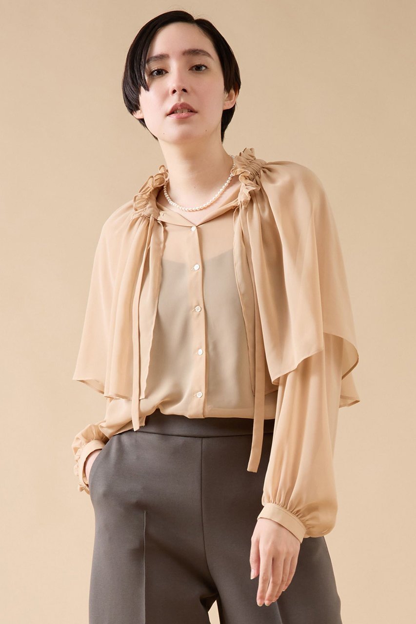 【マルティニーク/martinique】のケープブラウス(一部WEB限定カラー) インテリア・キッズ・メンズ・レディースファッション・服の通販 founy(ファニー) 　ファッション　Fashion　レディースファッション　Fashion for Women　トップス・カットソー　Cut & Sew Tops　シャツ・ブラウス・オフィスカジュアル　Elegant Blouses & Button-Ups　おすすめ　Recommended / Our Picks　シフォン　Chiffon, Lightweight Fabric　ジョーゼット　Georgette, Semi-Sheer Fabric　スリーブ　Sleeve, Long Sleeve / Short Sleeve　デニム　Denim, Jeans Material　トレンド　Trend, Trending Now　ロング　Long, Long-Length　ベージュ|ID: prp329100004882720 ipo3291000000036446540