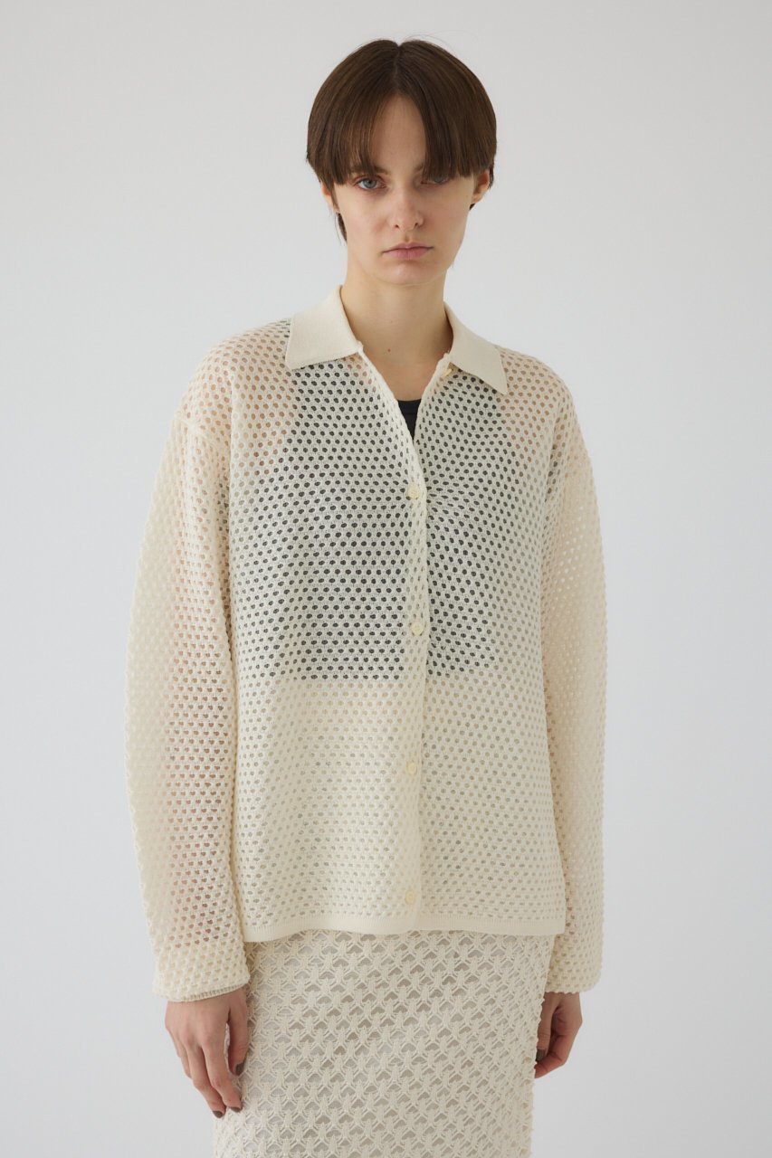 【リムアーク/RIM.ARK】のLace knit SH/シャツ 人気、トレンドファッション・服の通販 founy(ファニー) ファッション Fashion レディースファッション Fashion for Women トップス・カットソー Cut & Sew Tops ニット Knit Tops & Sweaters シャツ・ブラウス・オフィスカジュアル Elegant Blouses & Button-Ups おすすめ Recommended / Our Picks アイレット Eyelet Lace エレガント 上品 Elegant スマート Smart, Elegant スリーブ Sleeve, Long Sleeve / Short Sleeve フラット Flat, Flat Shoes レース Lace, Lace Fabric ロング Long, Long-Length other-1|ID: prp329100004882735 ipo3291000000036446707