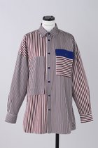 【ナゴンスタンス/nagonstans】のStripe MIX SH/シャツ 人気、トレンドファッション・服の通販 founy(ファニー) ファッション Fashion レディースファッション Fashion for Women トップス・カットソー Cut & Sew Tops シャツ・ブラウス・オフィスカジュアル Elegant Blouses & Button-Ups アシンメトリー Asymmetrical Style ショート Short, Short Length スリーブ Sleeve, Long Sleeve / Short Sleeve ミックス Mix, Mixed Style thumbnail Brick|ID: prp329100004882749 ipo3291000000036446834