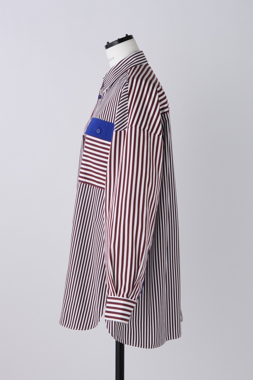 【ナゴンスタンス/nagonstans】のStripe MIX SH/シャツ 人気、トレンドファッション・服の通販 founy(ファニー) 　ファッション　Fashion　レディースファッション　Fashion for Women　トップス・カットソー　Cut & Sew Tops　シャツ・ブラウス・オフィスカジュアル　Elegant Blouses & Button-Ups　アシンメトリー　Asymmetrical Style　ショート　Short, Short Length　スリーブ　Sleeve, Long Sleeve / Short Sleeve　ミックス　Mix, Mixed Style　other-2|ID: prp329100004882749 ipo3291000000036446836