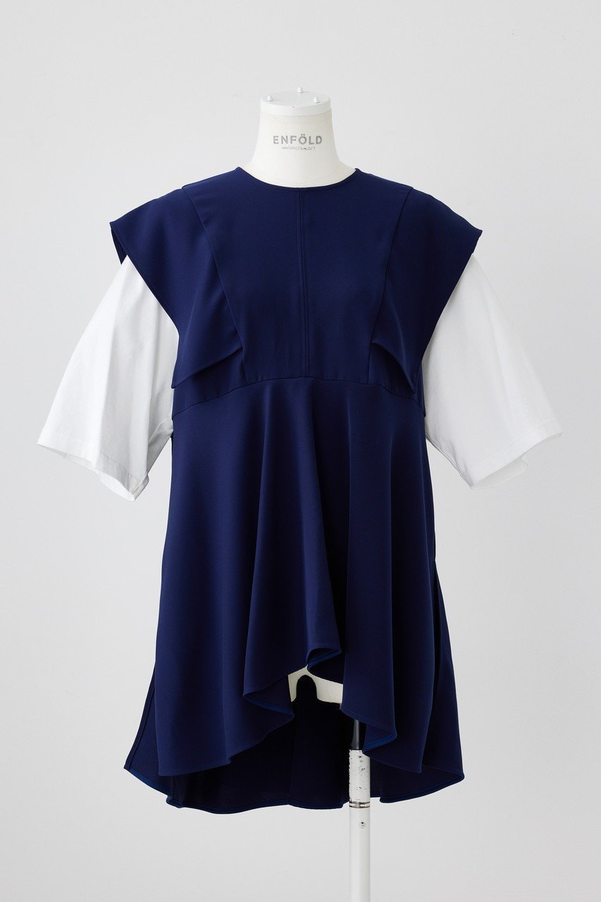 【エンフォルド/ENFOLD】のPEツイル スリーブレイヤー P.O/プルオーバー インテリア・キッズ・メンズ・レディースファッション・服の通販 founy(ファニー) ファッション Fashion レディースファッション Fashion for Women トップス・カットソー Cut & Sew Tops シャツ・ブラウス・オフィスカジュアル Elegant Blouses & Button-Ups カジュアルプルオーバー・ニットトップス Pullovers & Knit Tops / Casual Pullovers カットソー Cut and Sewn Top ショート Short, Short Length スリーブ Sleeve, Long Sleeve / Short Sleeve タンク Tank Top, Sleeveless Top ツイル Twist, Twisted Detail パターン Pattern, Design Print フレア Flare, Flared ペプラム Peplum, Flared Hem ルーズ Loose, Oversized ダークブルー|ID: prp329100004882809 ipo3291000000036447418