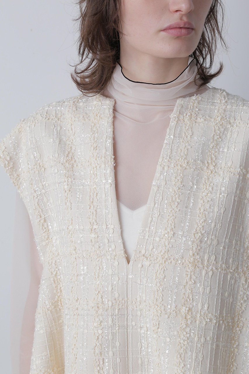 【ヒューエルミュージアム/hueLe Museum】の【STUMBLY】Tweed Back Peplum Gilet Blouse 人気、トレンドファッション・服の通販 founy(ファニー) 　ファッション　Fashion　レディースファッション　Fashion for Women　アウター　Coat / Outerwear Collection　トップス・カットソー　Cut & Sew Tops　キャミソール&ノースリーブ　Camisoles & Sleeveless Tops　シャツ・ブラウス・オフィスカジュアル　Elegant Blouses & Button-Ups　ベスト&ジレ / 重ね着スタイル　Vests & Gilets　クラシカル　Classical, Vintage-Inspired　ツイード　Twill, Twill Weave　ノースリーブ　Sleeveless, No-Sleeve　フロント　Front, Front Design　ペプラム　Peplum, Flared Hem　切替　Switching, Contrast Panel　定番　Standard, Basic Item　other-5|ID: prp329100004882822 ipo3291000000036447599