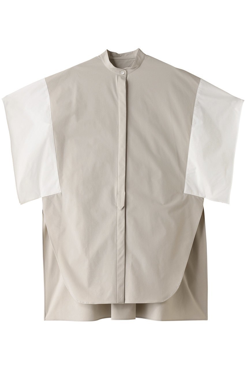 【ル フィル/LE PHIL】のポリエステルツイルバイカラーブラウス インテリア・キッズ・メンズ・レディースファッション・服の通販 founy(ファニー) ファッション Fashion レディースファッション Fashion for Women トップス・カットソー Cut & Sew Tops シャツ・ブラウス・オフィスカジュアル Elegant Blouses & Button-Ups コンパクト Compact, Small Size ショート Short, Short Length スクエア Square, Square Shape スリット Slit, Slit Detail スリーブ Sleeve, Long Sleeve / Short Sleeve ツイル Twist, Twisted Detail フロント Front, Front Design ラウンド Round, Round Neck ベージュ|ID: prp329100004882824 ipo3291000000036447618