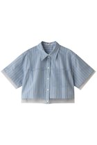 【メゾンスペシャル/MAISON SPECIAL】のSee-through Layered Tulle Shirt/シースルーレイヤードチュールシャツ 人気、トレンドファッション・服の通販 founy(ファニー) ファッション Fashion レディースファッション Fashion for Women トップス・カットソー Cut & Sew Tops シャツ・ブラウス・オフィスカジュアル Elegant Blouses & Button-Ups シアー Sheer, See-Through ショート Short, Short Length ストライプ Stripe, Striped Pattern スリーブ Sleeve, Long Sleeve / Short Sleeve チュール Tulip, Tulip Motif エレガント 上品 Elegant thumbnail BLU(ブルー)|ID: prp329100004882840 ipo3291000000036447828