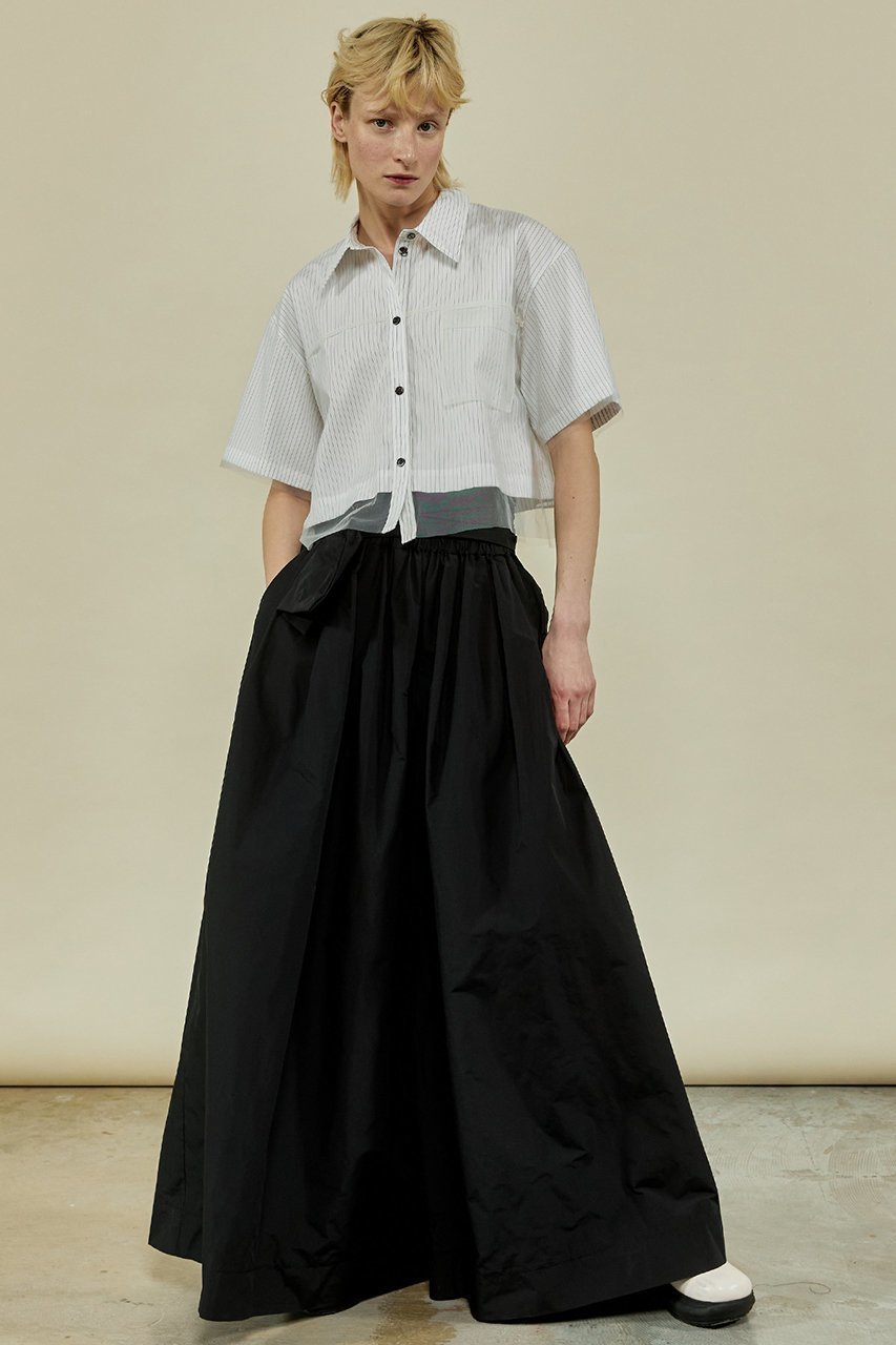 【メゾンスペシャル/MAISON SPECIAL】のSee-through Layered Tulle Shirt/シースルーレイヤードチュールシャツ 人気、トレンドファッション・服の通販 founy(ファニー) 　ファッション　Fashion　レディースファッション　Fashion for Women　トップス・カットソー　Cut & Sew Tops　シャツ・ブラウス・オフィスカジュアル　Elegant Blouses & Button-Ups　シアー　Sheer, See-Through　ショート　Short, Short Length　ストライプ　Stripe, Striped Pattern　スリーブ　Sleeve, Long Sleeve / Short Sleeve　チュール　Tulip, Tulip Motif　エレガント 上品　Elegant　other-6|ID: prp329100004882840 ipo3291000000036447840