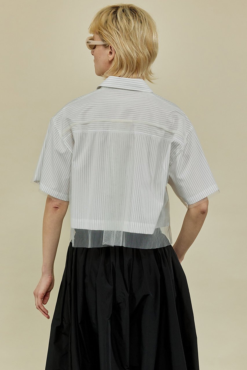 【メゾンスペシャル/MAISON SPECIAL】のSee-through Layered Tulle Shirt/シースルーレイヤードチュールシャツ 人気、トレンドファッション・服の通販 founy(ファニー) 　ファッション　Fashion　レディースファッション　Fashion for Women　トップス・カットソー　Cut & Sew Tops　シャツ・ブラウス・オフィスカジュアル　Elegant Blouses & Button-Ups　シアー　Sheer, See-Through　ショート　Short, Short Length　ストライプ　Stripe, Striped Pattern　スリーブ　Sleeve, Long Sleeve / Short Sleeve　チュール　Tulip, Tulip Motif　エレガント 上品　Elegant　other-8|ID: prp329100004882840 ipo3291000000036447845
