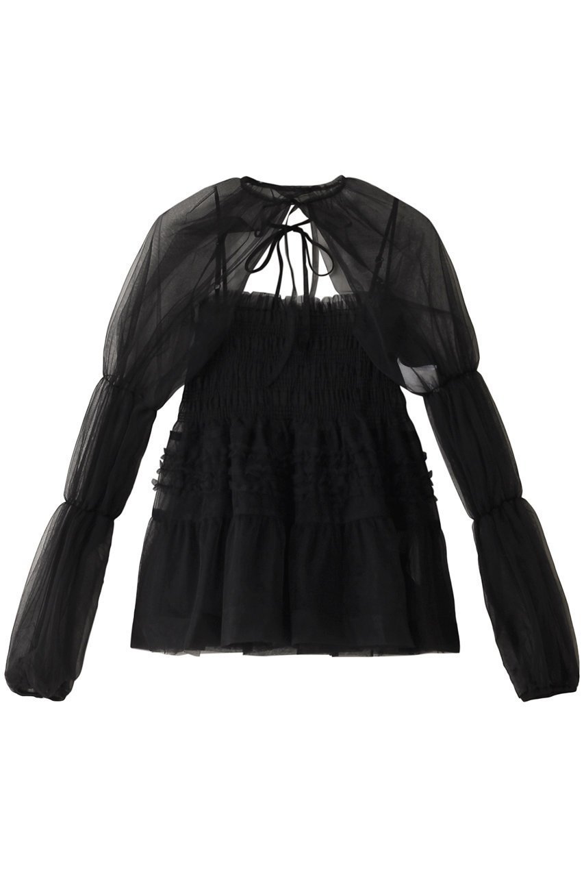 【メゾンスペシャル/MAISON SPECIAL】のTulle Camisole Bolero/チュールキャミボレロ インテリア・キッズ・メンズ・レディースファッション・服の通販 founy(ファニー) 　ファッション　Fashion　レディースファッション　Fashion for Women　アウター　Coat / Outerwear Collection　ボレロ・ショート丈ジャケット / ドレス羽織りに　Boleros & Short Jackets　トップス・カットソー　Cut & Sew Tops　キャミソール&ノースリーブ　Camisoles & Sleeveless Tops　シャツ・ブラウス・オフィスカジュアル　Elegant Blouses & Button-Ups　エアリー　Airy Texture　ガーリー　Girly, Feminine Style　キャミソール　Camisole, Spaghetti Strap Top　シャーリング　Shirring, Ruched　スリーブ　Sleeve, Long Sleeve / Short Sleeve　フリル　Frill, Ruffle　ロング　Long, Long-Length　夏　Summer　春　Spring　BLK(ブラック)|ID: prp329100004882906 ipo3291000000036448378