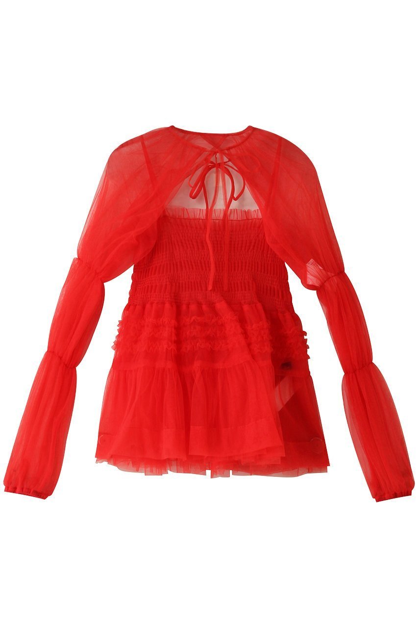 【メゾンスペシャル/MAISON SPECIAL】のTulle Camisole Bolero/チュールキャミボレロ インテリア・キッズ・メンズ・レディースファッション・服の通販 founy(ファニー) 　ファッション　Fashion　レディースファッション　Fashion for Women　アウター　Coat / Outerwear Collection　ボレロ・ショート丈ジャケット / ドレス羽織りに　Boleros & Short Jackets　トップス・カットソー　Cut & Sew Tops　キャミソール&ノースリーブ　Camisoles & Sleeveless Tops　シャツ・ブラウス・オフィスカジュアル　Elegant Blouses & Button-Ups　エアリー　Airy Texture　ガーリー　Girly, Feminine Style　キャミソール　Camisole, Spaghetti Strap Top　シャーリング　Shirring, Ruched　スリーブ　Sleeve, Long Sleeve / Short Sleeve　フリル　Frill, Ruffle　ロング　Long, Long-Length　夏　Summer　春　Spring　RED(レッド)|ID: prp329100004882906 ipo3291000000036448382