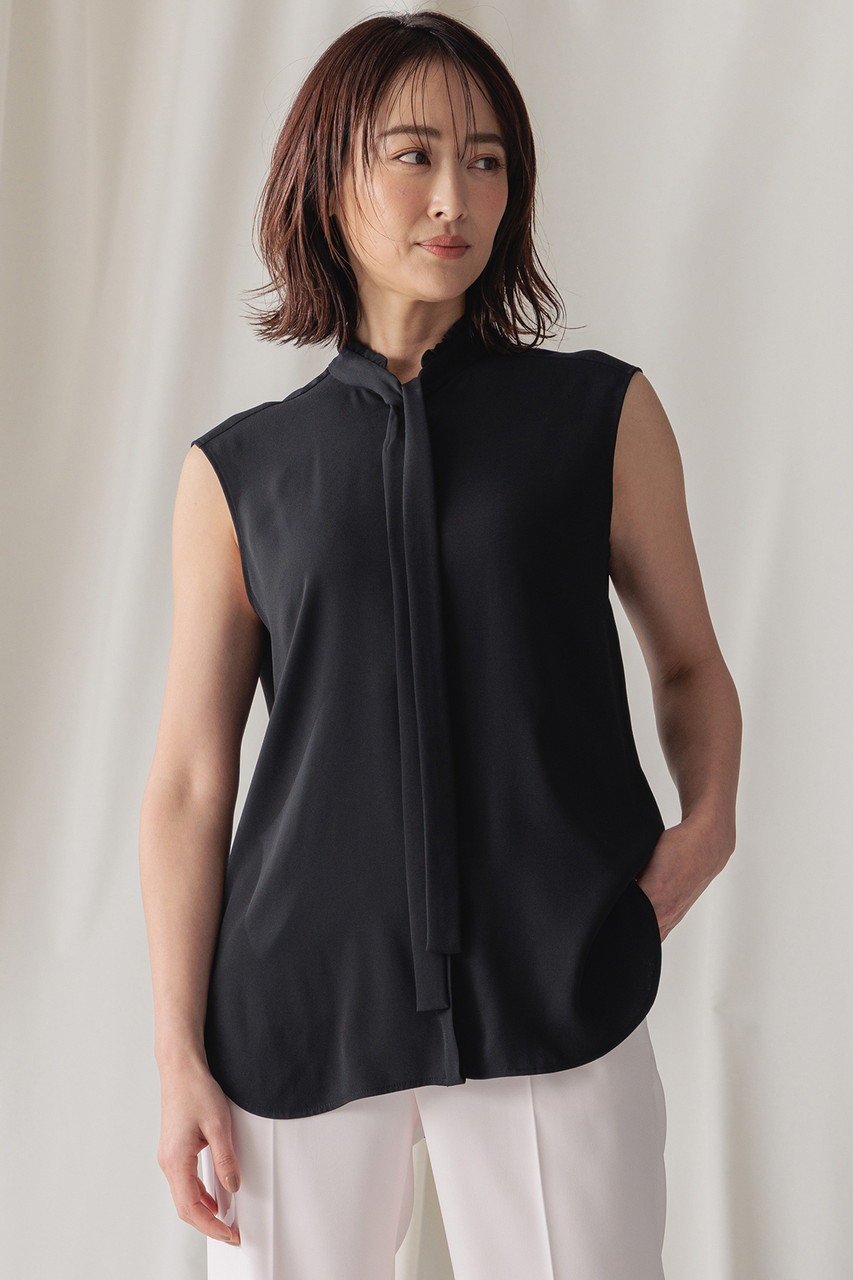 【ベイジ,/BEIGE,】のEVA(エバ)/ボウタイノースリーブブラウス 人気、トレンドファッション・服の通販 founy(ファニー) 　ファッション　Fashion　レディースファッション　Fashion for Women　トップス・カットソー　Cut & Sew Tops　キャミソール&ノースリーブ　Camisoles & Sleeveless Tops　シャツ・ブラウス・オフィスカジュアル　Elegant Blouses & Button-Ups　とろみ　Fluid, Flowy Fabric　ジョーゼット　Georgette, Semi-Sheer Fabric　ストレッチ　Stretch, Stretchy Fabric　ドレープ　Drape, Draping Fabric　ノースリーブ　Sleeveless, No-Sleeve　パーティ　Party, Party Style　フリル　Frill, Ruffle　エレガント 上品　Elegant　other-7|ID: prp329100004882920 ipo3291000000036448532