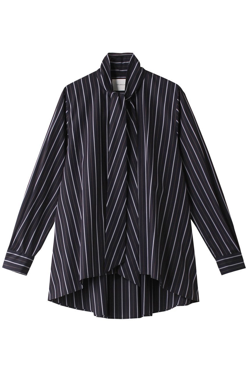 【ミディウミソリッド/MIDIUMISOLID】のbowtie shirt シャツ インテリア・キッズ・メンズ・レディースファッション・服の通販 founy(ファニー) 　ファッション　Fashion　レディースファッション　Fashion for Women　トップス・カットソー　Cut & Sew Tops　シャツ・ブラウス・オフィスカジュアル　Elegant Blouses & Button-Ups　ストライプ　Stripe, Striped Pattern　スリーブ　Sleeve, Long Sleeve / Short Sleeve　パーティ　Party, Party Style　マニッシュ　Mannish, Boyish　ロング　Long, Long-Length　navy|ID: prp329100004882932 ipo3291000000036448621