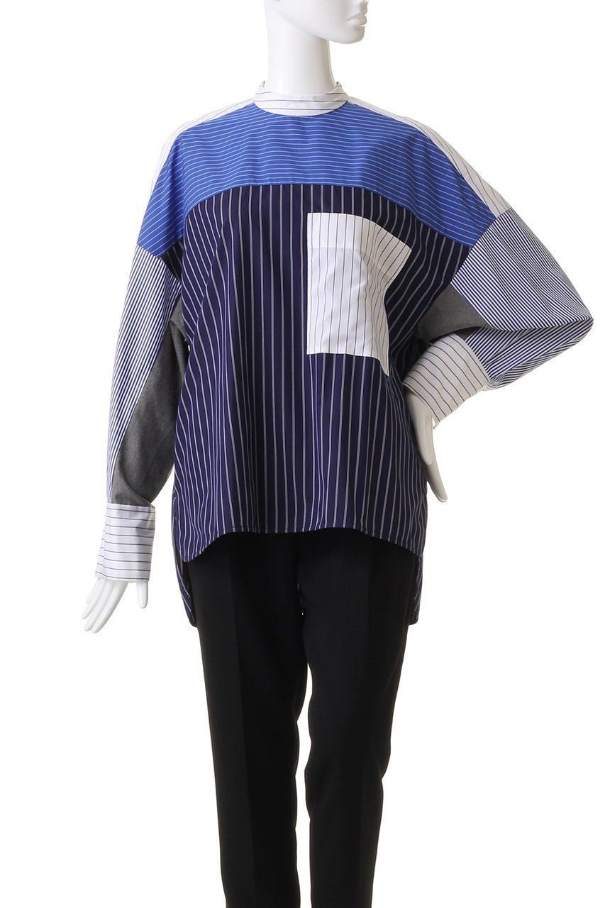【ナゴンスタンス/nagonstans】のStripe スタンドMIX Fabric SH/シャツ 人気、トレンドファッション・服の通販 founy(ファニー) 　ファッション　Fashion　レディースファッション　Fashion for Women　トップス・カットソー　Cut & Sew Tops　シャツ・ブラウス・オフィスカジュアル　Elegant Blouses & Button-Ups　おすすめ　Recommended / Our Picks　アシンメトリー　Asymmetrical Style　スタンド　Stand Collar, Upright Stand　ストライプ　Stripe, Striped Pattern　スリーブ　Sleeve, Long Sleeve / Short Sleeve　ミックス　Mix, Mixed Style　ルーズ　Loose, Oversized　ロング　Long, Long-Length　冬　Winter / This Winter　other-2|ID: prp329100004882933 ipo3291000000036448643
