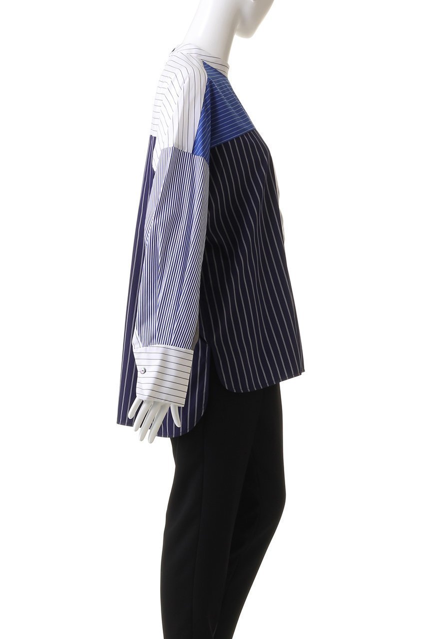【ナゴンスタンス/nagonstans】のStripe スタンドMIX Fabric SH/シャツ 人気、トレンドファッション・服の通販 founy(ファニー) 　ファッション　Fashion　レディースファッション　Fashion for Women　トップス・カットソー　Cut & Sew Tops　シャツ・ブラウス・オフィスカジュアル　Elegant Blouses & Button-Ups　おすすめ　Recommended / Our Picks　アシンメトリー　Asymmetrical Style　スタンド　Stand Collar, Upright Stand　ストライプ　Stripe, Striped Pattern　スリーブ　Sleeve, Long Sleeve / Short Sleeve　ミックス　Mix, Mixed Style　ルーズ　Loose, Oversized　ロング　Long, Long-Length　冬　Winter / This Winter　other-3|ID: prp329100004882933 ipo3291000000036448645
