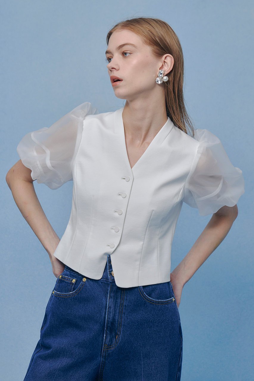 【アルアバイル/allureville】の【LOULOU WILLOUGHBY】ジレドッキングオーガンスリーブトップス 人気、トレンドファッション・服の通販 founy(ファニー) ファッション Fashion レディースファッション Fashion for Women アウター Coat / Outerwear Collection トップス・カットソー Cut & Sew Tops シャツ・ブラウス・オフィスカジュアル Elegant Blouses & Button-Ups ベスト&ジレ / 重ね着スタイル Vests & Gilets ショート Short, Short Length スリーブ Sleeve, Long Sleeve / Short Sleeve トレンド Trend, Trending Now バルーン Balloon, Balloon Silhouette 再入荷 Restock / Back in Stock other-6|ID: prp329100004882992 ipo3291000000036449361