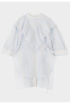 【ル フィル/LE PHIL】のストライプラッフルブラウス 人気、トレンドファッション・服の通販 founy(ファニー) ファッション Fashion レディースファッション Fashion for Women トップス・カットソー Cut & Sew Tops シャツ・ブラウス・オフィスカジュアル Elegant Blouses & Button-Ups 春 Spring カッティング Cutting Detail シアー Sheer, See-Through ショート Short, Short Length ジャカード／ジャガード Jacquard, Woven Pattern ストライプ Stripe, Striped Pattern スリーブ Sleeve, Long Sleeve / Short Sleeve ビッグ Big, Oversized ラッフル Ruffle, Frill S/S・春夏 SS, Spring/Summer, Warm Season 再入荷 Restock / Back in Stock 夏 Summer thumbnail ブルー|ID: prp329100004882999 ipo3291000000036449451