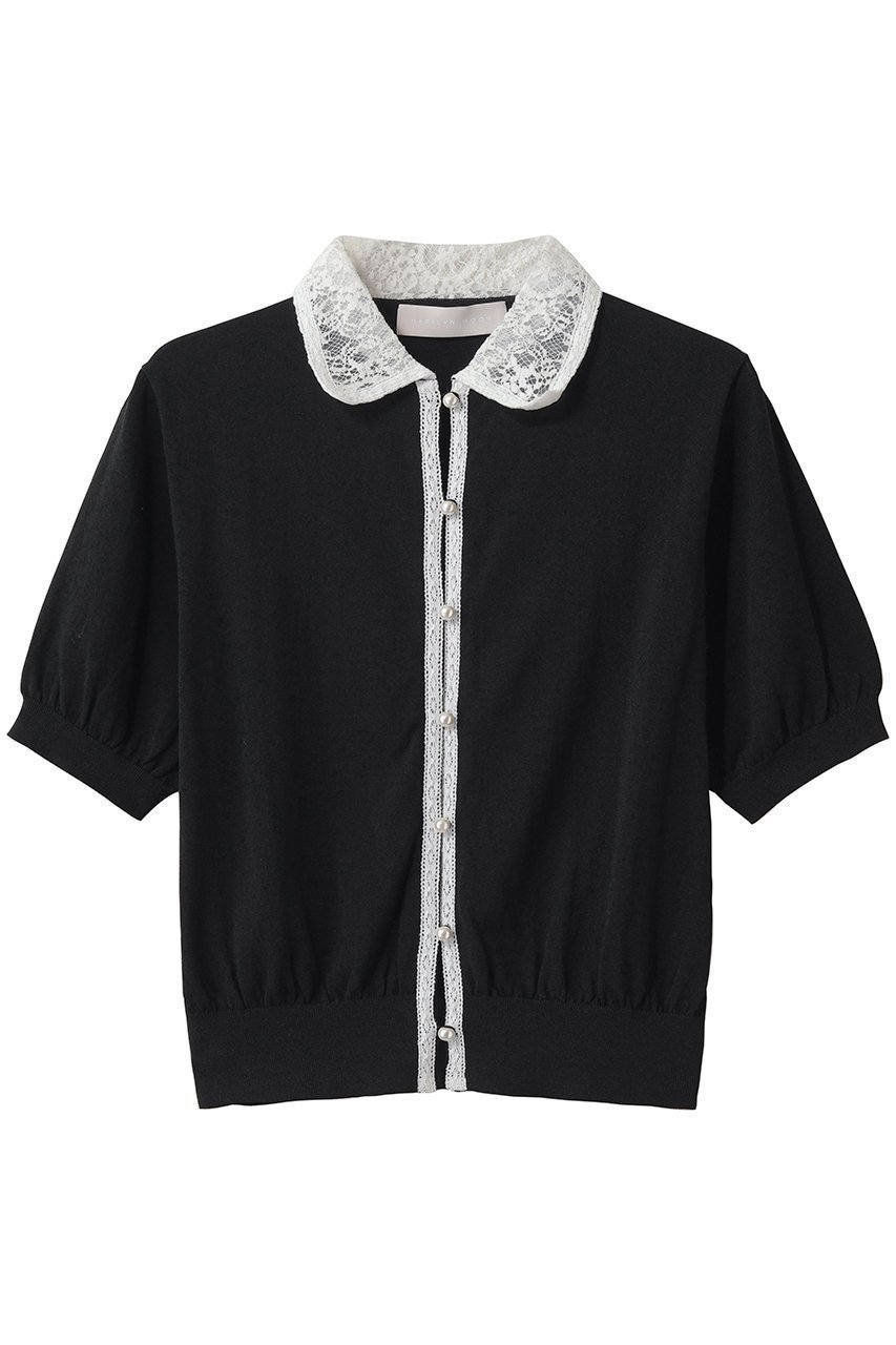 【マリリンムーン/MARILYN MOON】のコットンナイロンレースカラーニットカーディガン インテリア・キッズ・メンズ・レディースファッション・服の通販 founy(ファニー) 　ファッション　Fashion　レディースファッション　Fashion for Women　トップス・カットソー　Cut & Sew Tops　ニット　Knit Tops & Sweaters　カーディガン・羽織り　Layered Style Cardigans　カーディガン　Cardigan, Knitwear　コンパクト　Compact, Small Size　バルーン　Balloon, Balloon Silhouette　パール　Pearl, Pearl Accent　レース　Lace, Lace Fabric　夏　Summer　新作・新入荷　New Arrivals / New In　ブラック|ID: prp329100004883183 ipo3291000000036451261