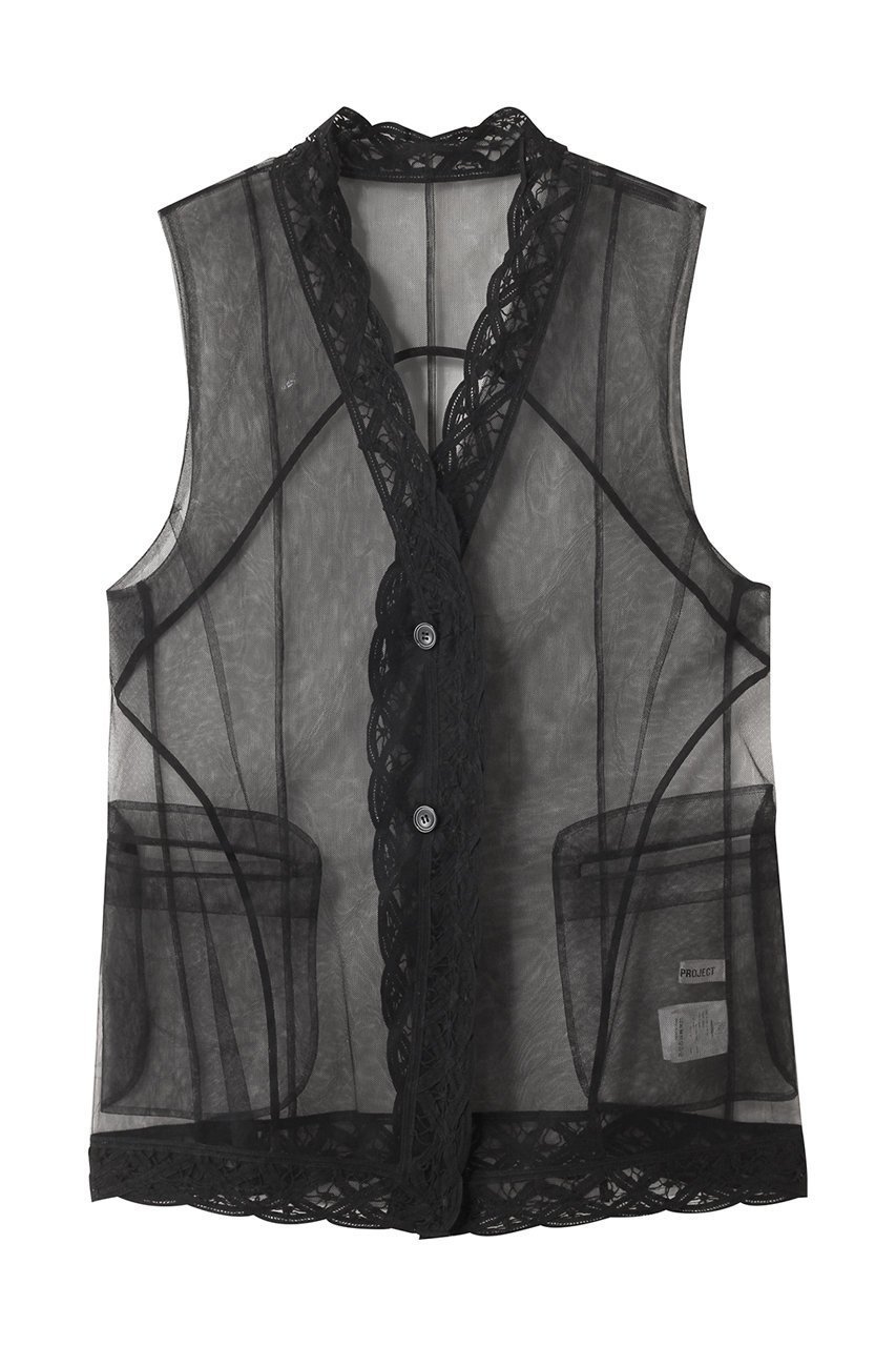 【プランク プロジェクト/PRANK PROJECT】のトリムレースチュールジレ / Trimmed Lace Tulle Gilet インテリア・キッズ・メンズ・レディースファッション・服の通販 founy(ファニー) 　ファッション　Fashion　レディースファッション　Fashion for Women　アウター　Coat / Outerwear Collection　トップス・カットソー　Cut & Sew Tops　キャミソール&ノースリーブ　Camisoles & Sleeveless Tops　シャツ・ブラウス・オフィスカジュアル　Elegant Blouses & Button-Ups　ベスト&ジレ / 重ね着スタイル　Vests & Gilets　インナー　Innerwear　キャミソール　Camisole, Spaghetti Strap Top　ノースリーブ　Sleeveless, No-Sleeve　ポケット　Pocket, Pocket Detail　レース　Lace, Lace Fabric　春　Spring　秋　Autumn　BLK(ブラック)|ID: prp329100004883271 ipo3291000000036451985