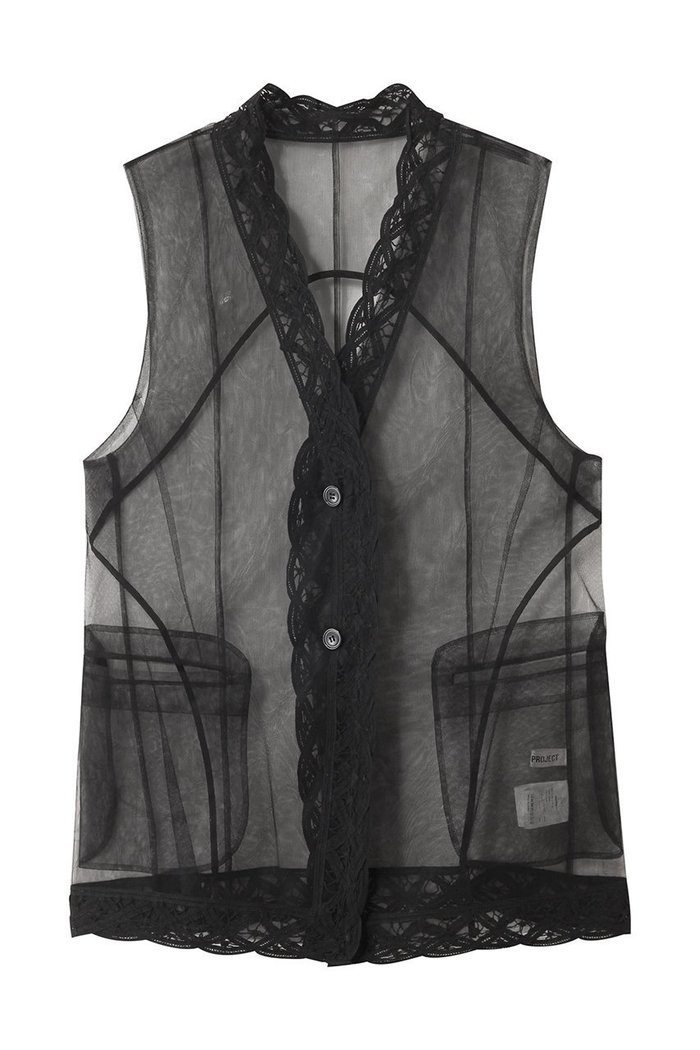 【プランク プロジェクト/PRANK PROJECT】のトリムレースチュールジレ / Trimmed Lace Tulle Gilet インテリア・キッズ・メンズ・レディースファッション・服の通販 founy(ファニー) https://founy.com/ ファッション Fashion レディースファッション Fashion for Women アウター Coat / Outerwear Collection トップス・カットソー Cut & Sew Tops キャミソール&ノースリーブ Camisoles & Sleeveless Tops シャツ・ブラウス・オフィスカジュアル Elegant Blouses & Button-Ups ベスト&ジレ / 重ね着スタイル Vests & Gilets インナー Innerwear キャミソール Camisole, Spaghetti Strap Top ノースリーブ Sleeveless, No-Sleeve ポケット Pocket, Pocket Detail レース Lace, Lace Fabric 春 Spring 秋 Autumn |ID: prp329100004883271 ipo3291000000036740766