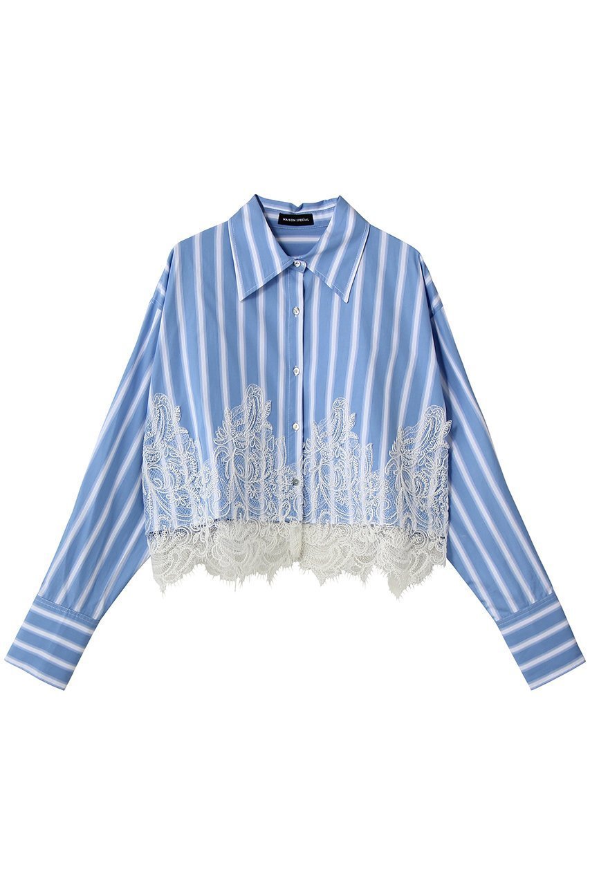【メゾンスペシャル/MAISON SPECIAL】のStriped Lace Shirt/ワイドスカラップレースシャツ インテリア・キッズ・メンズ・レディースファッション・服の通販 founy(ファニー) ファッション Fashion レディースファッション Fashion for Women トップス・カットソー Cut & Sew Tops シャツ・ブラウス・オフィスカジュアル Elegant Blouses & Button-Ups ショート Short, Short Length ストライプ Stripe, Striped Pattern スリーブ Sleeve, Long Sleeve / Short Sleeve セットアップ Set-Up, Coordinated Outfit パターン Pattern, Design Print レース Lace, Lace Fabric ロング Long, Long-Length ワイド Wide, Wide Fit 再入荷 Restock / Back in Stock おすすめ Recommended / Our Picks BLU(ブルー)|ID: prp329100004883296 ipo3291000000036452220