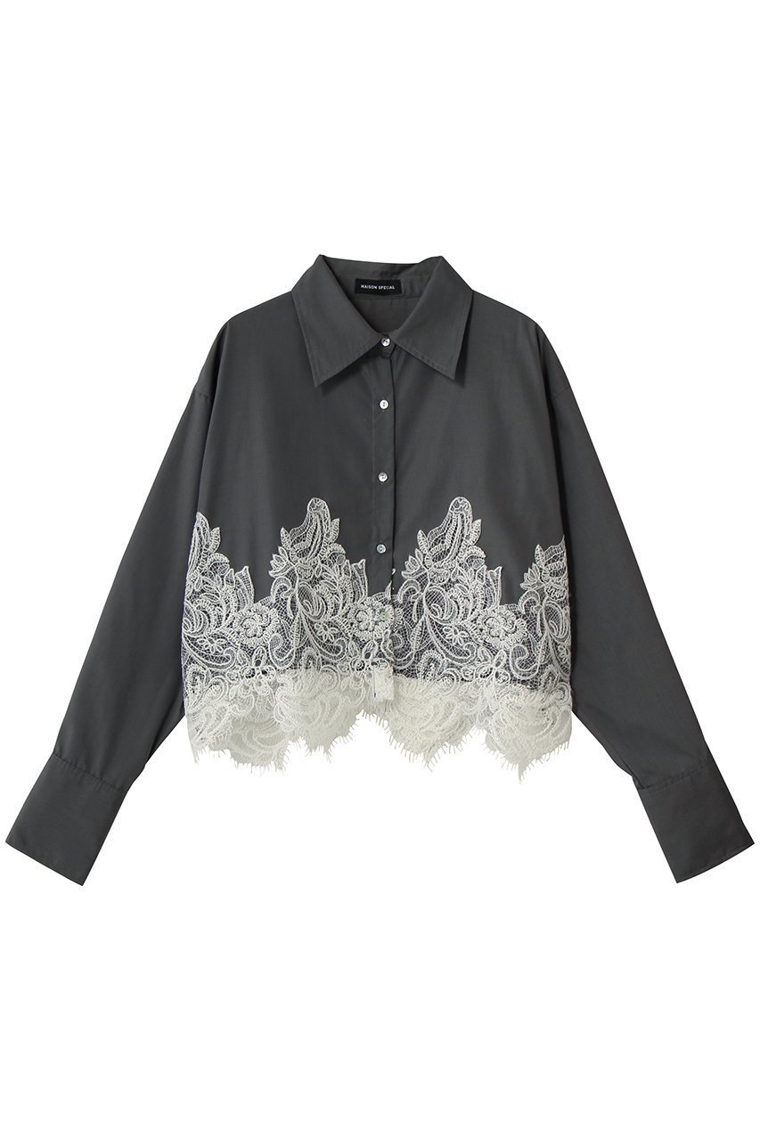 【メゾンスペシャル/MAISON SPECIAL】のStriped Lace Shirt/ワイドスカラップレースシャツ インテリア・キッズ・メンズ・レディースファッション・服の通販 founy(ファニー) ファッション Fashion レディースファッション Fashion for Women トップス・カットソー Cut & Sew Tops シャツ・ブラウス・オフィスカジュアル Elegant Blouses & Button-Ups ショート Short, Short Length ストライプ Stripe, Striped Pattern スリーブ Sleeve, Long Sleeve / Short Sleeve セットアップ Set-Up, Coordinated Outfit パターン Pattern, Design Print レース Lace, Lace Fabric ロング Long, Long-Length ワイド Wide, Wide Fit 再入荷 Restock / Back in Stock おすすめ Recommended / Our Picks GRY(グレー)|ID: prp329100004883296 ipo3291000000036452224