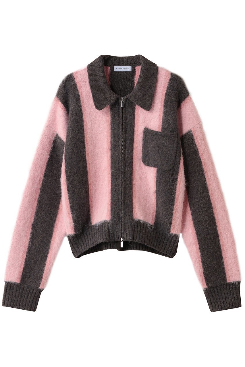 【メゾンスペシャル/MAISON SPECIAL】のSoutien Collar Stripe Zip Knit Cardigan/ステンカラーストライプジップニットカーデ インテリア・キッズ・メンズ・レディースファッション・服の通販 founy(ファニー) 　ファッション　Fashion　レディースファッション　Fashion for Women　トップス・カットソー　Cut & Sew Tops　ニット　Knit Tops & Sweaters　カーディガン・羽織り　Layered Style Cardigans　カーディガン　Cardigan, Knitwear　クラシック　Classic, Timeless Style　コンパクト　Compact, Small Size　ストライプ　Stripe, Striped Pattern　スポーティ　Sporty, Casual Athletic　テクスチャー　Texture, Textured Fabric　ミックス　Mix, Mixed Style　リュクス　Luxury, Elegant, High-End, Chic　ワイド　Wide, Wide Fit　A/W・秋冬　Autumn/Winter　PNK(ピンク)|ID: prp329100004884022 ipo3291000000036457279