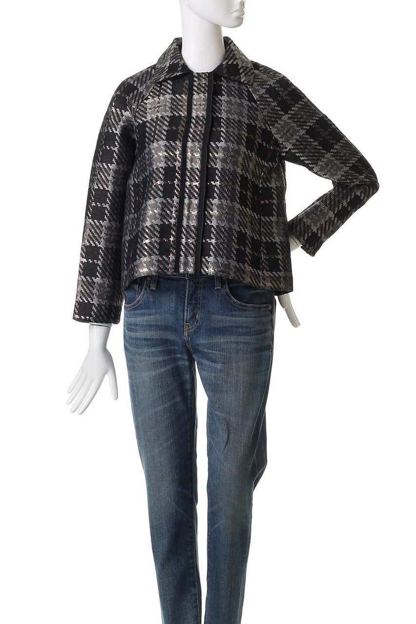 【マリリンムーン/MARILYN MOON】の【SOI-MeME】チェックラメジャガードジャケット 人気、トレンドファッション・服の通販 founy(ファニー) 　ファッション　Fashion　レディースファッション　Fashion for Women　アウター　Coat / Outerwear Collection　レディースジャケット・軽アウター　Jackets　おすすめ　Recommended / Our Picks　コクーン　Cocoon, Cocoon Silhouette　ジャカード／ジャガード　Jacquard, Woven Pattern　ジャケット　Jacket, Outerwear　タフタ　Taffeta, Structured Fabric　チェック　Check, Plaid, Tartan　フリル　Frill, Ruffle　プリーツ　Pleats, Pleated　ボトム　Bottoms, Lower Wear　モダン　Modern, Contemporary　別注　Limited Edition, Custom Order　other-2|ID: prp329100004884065 ipo3291000000036457645