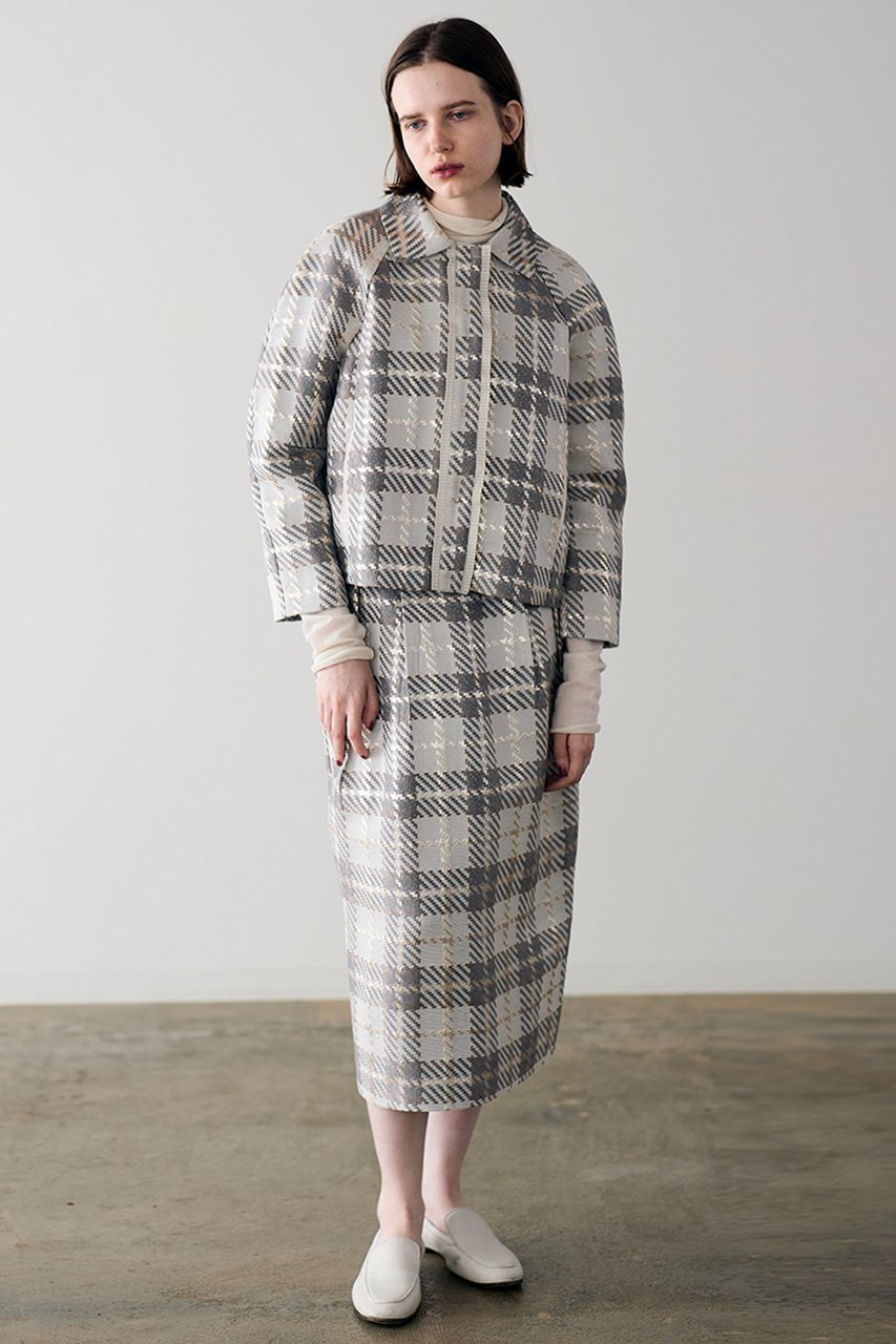 【マリリンムーン/MARILYN MOON】の【SOI-MeME】チェックラメジャガードジャケット 人気、トレンドファッション・服の通販 founy(ファニー) 　ファッション　Fashion　レディースファッション　Fashion for Women　アウター　Coat / Outerwear Collection　レディースジャケット・軽アウター　Jackets　おすすめ　Recommended / Our Picks　コクーン　Cocoon, Cocoon Silhouette　ジャカード／ジャガード　Jacquard, Woven Pattern　ジャケット　Jacket, Outerwear　タフタ　Taffeta, Structured Fabric　チェック　Check, Plaid, Tartan　フリル　Frill, Ruffle　プリーツ　Pleats, Pleated　ボトム　Bottoms, Lower Wear　モダン　Modern, Contemporary　別注　Limited Edition, Custom Order　other-8|ID: prp329100004884065 ipo3291000000036457660