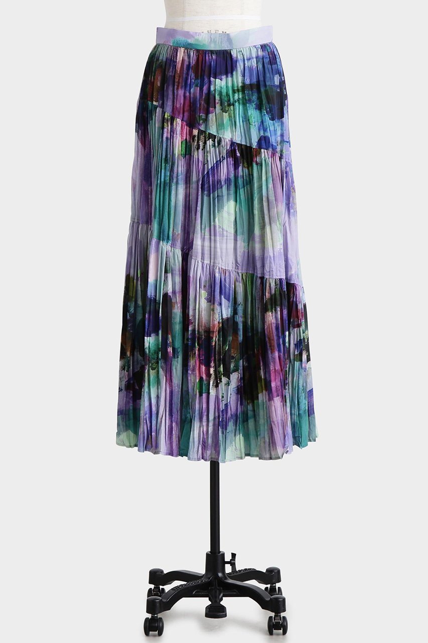 【ヒューエルミュージアム/hueLe Museum】の【STUMBLY】Crushed Art Print Skirt インテリア・キッズ・メンズ・レディースファッション・服の通販 founy(ファニー) 　ファッション　Fashion　レディースファッション　Fashion for Women　スカート　Skirts　ロングスカート　Long Skirts / Maxi & Midi Skirts　セットアップ　Set-Up, Coordinated Outfit　タイプライター　Typewriter Fabric, Crisp Cotton　ティアード　Tiered, Tiered Style　プリント　Print, Printed Pattern　プリーツ　Pleats, Pleated　ロング　Long, Long-Length　グリーン|ID: prp329100004884094 ipo3291000000036457908