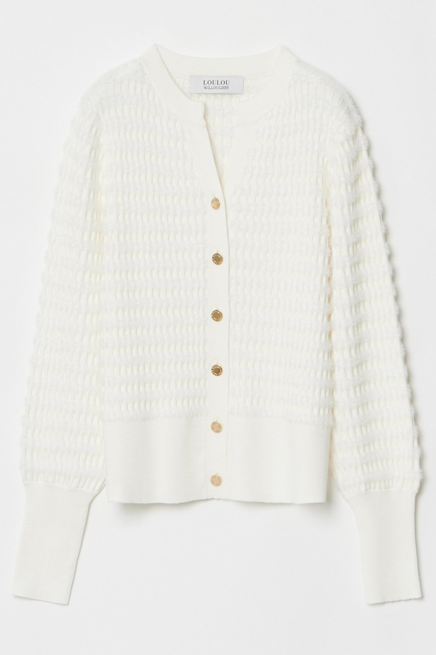 【アルアバイル/allureville】の【LOULOU WILLOUGHBY】フェザーリブボーダーカーディガン 人気、トレンドファッション・服の通販 founy(ファニー) 　ファッション　Fashion　レディースファッション　Fashion for Women　トップス・カットソー　Cut & Sew Tops　ニット　Knit Tops & Sweaters　カーディガン・羽織り　Layered Style Cardigans　カーディガン　Cardigan, Knitwear　フェザーヤーン　Feather Yarn, Fluffy Yarn　フロント　Front, Front Design　ボトム　Bottoms, Lower Wear　ボーダー　Border, Stripe　ワイド　Wide, Wide Fit　other-2|ID: prp329100004884193 ipo3291000000036458567