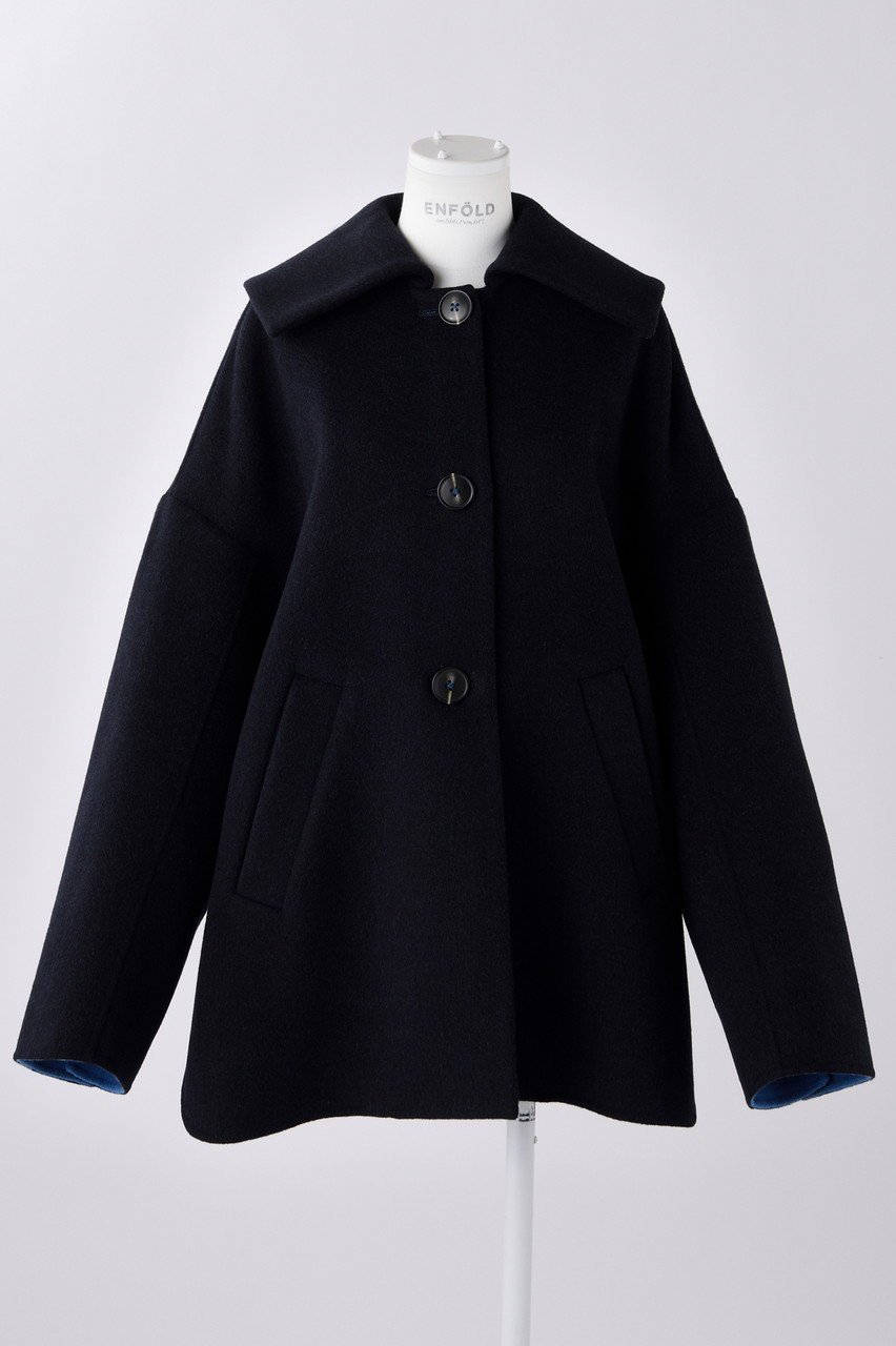 【エンフォルド/ENFOLD】のウールリバー フラットカラーショートコート インテリア・キッズ・メンズ・レディースファッション・服の通販 founy(ファウニー) 　ファッション　Fashion　レディースファッション　Fashion for Women　アウター　Coat / Outerwear Collection　コート・ロングコート・ピーコート　Long Coats, Peacoats & More　オケージョン　Occasion Wear　クラシカル　Classical, Vintage-Inspired　ショート　Short, Short Length　パターン　Pattern, Design Print　フラット　Flat, Flat Shoes　ベーシック　Basic, Essential　エレガント 上品　Elegant　ダークネイビー|ID: prp329100004884323 ipo3291000000036459645