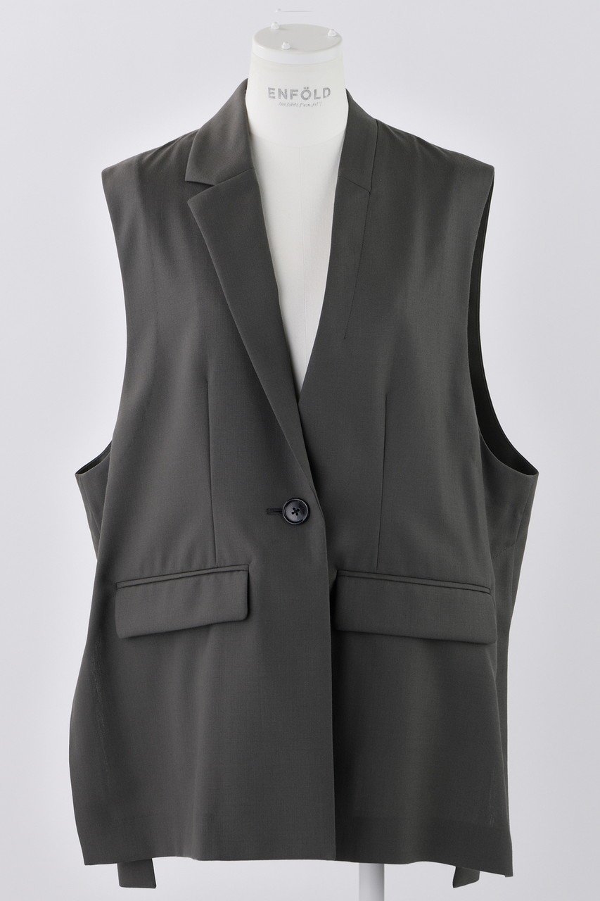【エンフォルド/ENFOLD】のHigh Twist Weave ワイドテーラードベスト インテリア・キッズ・メンズ・レディースファッション・服の通販 founy(ファウニー) 　ファッション　Fashion　レディースファッション　Fashion for Women　アウター　Coat / Outerwear Collection　レディースジャケット・軽アウター　Jackets　アシンメトリー　Asymmetrical Style　ジャケット　Jacket, Outerwear　フォーマル　Formal, Dressy　ベスト　Vest, Waistcoat　ロング　Long, Long-Length　グレー|ID: prp329100004884361 ipo3291000000036459979