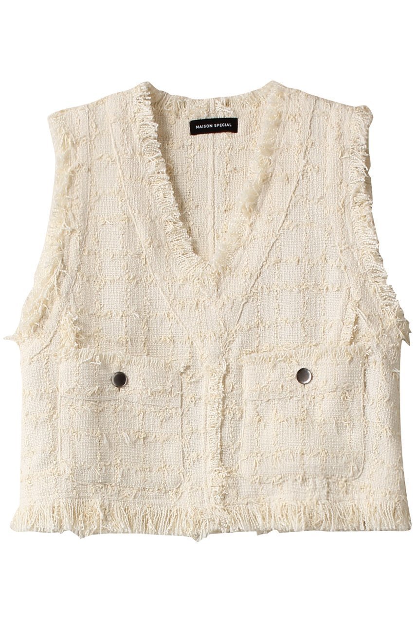 【メゾンスペシャル/MAISON SPECIAL】のTweed Short Length Vest/ツイードショートベスト インテリア・キッズ・メンズ・レディースファッション・服の通販 founy(ファニー) 　ファッション　Fashion　レディースファッション　Fashion for Women　アウター　Coat / Outerwear Collection　レディースジャケット・軽アウター　Jackets　インナー　Innerwear　サマー　Summer, Summer Style　ジャケット　Jacket, Outerwear　ダウン　Down, Puffer　ツイード　Twill, Twill Weave　フリンジ　Fringe, Tassel　ベスト　Vest, Waistcoat　エレガント 上品　Elegant　夏　Summer　春　Spring　WHT(ホワイト)|ID: prp329100004884413 ipo3291000000036460416