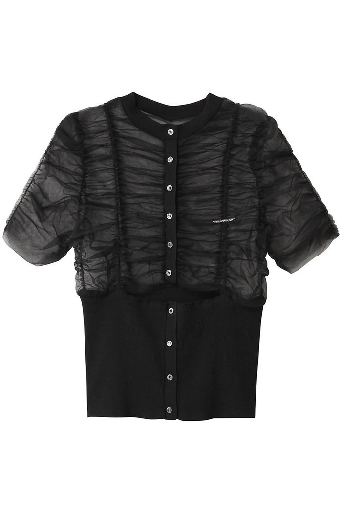 【プランク プロジェクト/PRANK PROJECT】のチュールコンビニットカーディガン / Tulle Combi Knit Cardigan インテリア・キッズ・メンズ・レディースファッション・服の通販 founy(ファウニー) https://founy.com/ ファッション Fashion レディースファッション Fashion for Women トップス・カットソー Cut & Sew Tops ニット Knit Tops & Sweaters カーディガン・羽織り Layered Style Cardigans カーディガン Cardigan, Knitwear コンパクト Compact, Small Size スリット Slit, Slit Detail チュール Tulip, Tulip Motif ドッキング Docking, Mixed Material フロント Front, Front Design リブニット Rib Knit, Ribbed Knit 羽織 Haori, Light Jacket |ID: prp329100004884425 ipo3291000000036460593