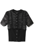 【プランク プロジェクト/PRANK PROJECT】のチュールコンビニットカーディガン / Tulle Combi Knit Cardigan 大人の最旬トレンドファッション＆コーディネート founy(ファウニー) ファッション Fashion レディースファッション Fashion for Women トップス・カットソー Cut & Sew Tops ニット Knit Tops & Sweaters カーディガン・羽織り Layered Style Cardigans カーディガン Cardigan, Knitwear コンパクト Compact, Small Size スリット Slit, Slit Detail チュール Tulip, Tulip Motif ドッキング Docking, Mixed Material フロント Front, Front Design リブニット Rib Knit, Ribbed Knit 羽織 Haori, Light Jacket thumbnail BLK(ブラック)|ID: prp329100004884425 ipo3291000000036460594
