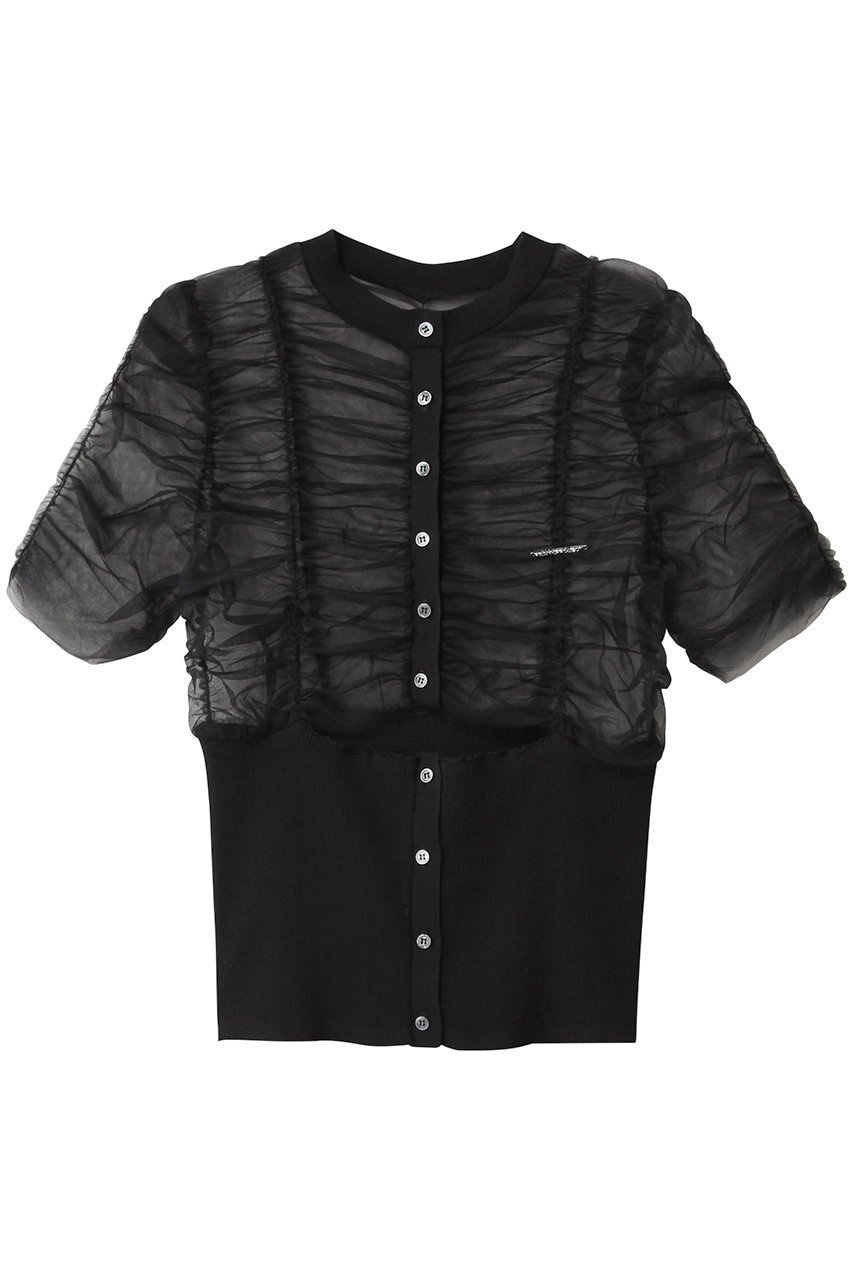 【プランク プロジェクト/PRANK PROJECT】のチュールコンビニットカーディガン / Tulle Combi Knit Cardigan インテリア・キッズ・メンズ・レディースファッション・服の通販 founy(ファウニー) 　ファッション　Fashion　レディースファッション　Fashion for Women　トップス・カットソー　Cut & Sew Tops　ニット　Knit Tops & Sweaters　カーディガン・羽織り　Layered Style Cardigans　カーディガン　Cardigan, Knitwear　コンパクト　Compact, Small Size　スリット　Slit, Slit Detail　チュール　Tulip, Tulip Motif　ドッキング　Docking, Mixed Material　フロント　Front, Front Design　リブニット　Rib Knit, Ribbed Knit　羽織　Haori, Light Jacket　BLK(ブラック)|ID: prp329100004884425 ipo3291000000036460594