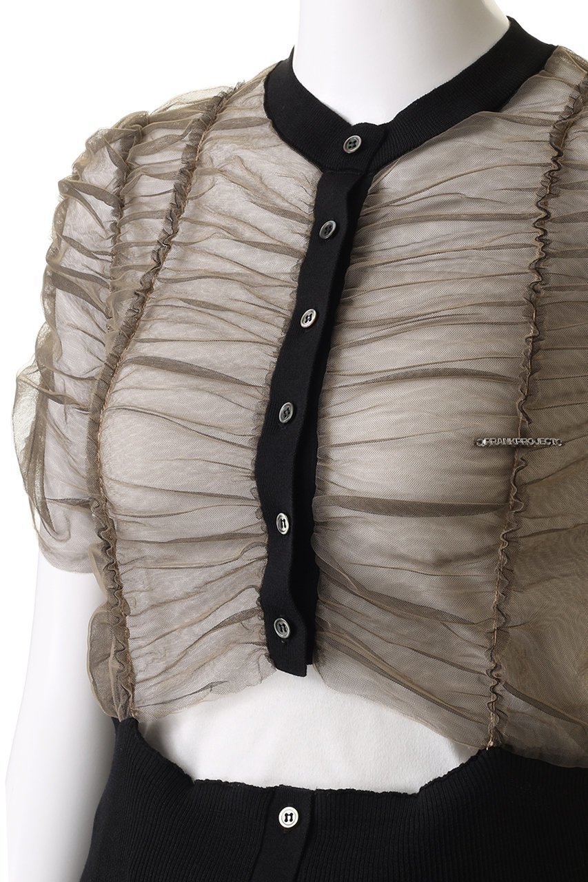 【プランク プロジェクト/PRANK PROJECT】のチュールコンビニットカーディガン / Tulle Combi Knit Cardigan 大人の最旬トレンドファッション＆コーディネート founy(ファウニー) 　ファッション　Fashion　レディースファッション　Fashion for Women　トップス・カットソー　Cut & Sew Tops　ニット　Knit Tops & Sweaters　カーディガン・羽織り　Layered Style Cardigans　カーディガン　Cardigan, Knitwear　コンパクト　Compact, Small Size　スリット　Slit, Slit Detail　チュール　Tulip, Tulip Motif　ドッキング　Docking, Mixed Material　フロント　Front, Front Design　リブニット　Rib Knit, Ribbed Knit　羽織　Haori, Light Jacket　other-5|ID: prp329100004884425 ipo3291000000036460600
