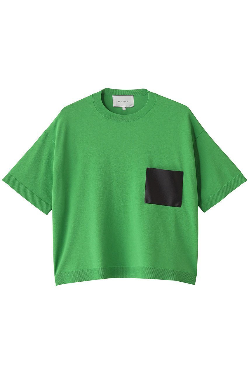 【ベイジ,/BEIGE,】のNADIA(ナディア)/レザーポケット付き半袖ニットTシャツ(ウォッシャブル) インテリア・キッズ・メンズ・レディースファッション・服の通販 founy(ファニー) 　ファッション　Fashion　レディースファッション　Fashion for Women　トップス・カットソー　Cut & Sew Tops　ニット　Knit Tops & Sweaters　シャツ・ブラウス・オフィスカジュアル　Elegant Blouses & Button-Ups　ロングTシャツ・Tシャツ　Longline T-Shirts & Tees　カジュアルプルオーバー・ニットトップス　Pullovers & Knit Tops / Casual Pullovers　おすすめ　Recommended / Our Picks　ウォッシャブル　Machine Washable　スウェット / スエット　Sweatshirt, Sweatwear　ストレッチ　Stretch, Stretchy Fabric　ファブリック　Fabric, Textile　ポケット　Pocket, Pocket Detail　ワイド　Wide, Wide Fit　半袖　Short Sleeve, Half Sleeve　Green|ID: prp329100004884426 ipo3291000000036460606